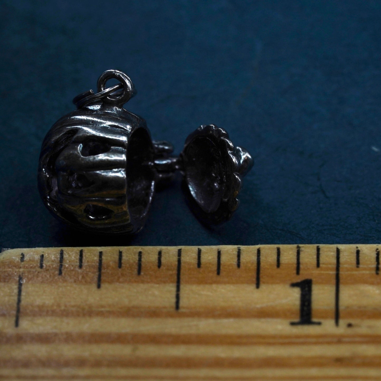 Vintage Sterling silver pumpkin prayer box pendant, 925 locket charm