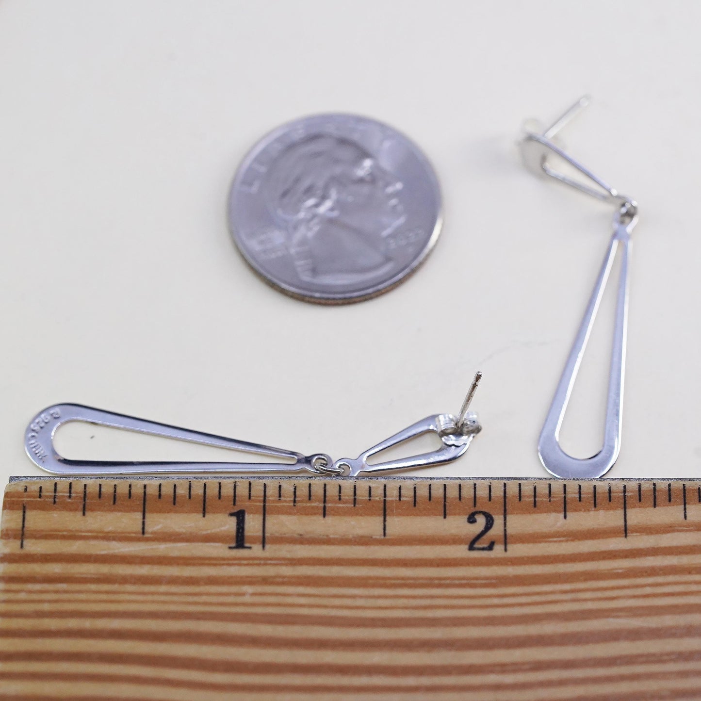 Vintage sterling silver handmade earrings, 925 silver teardrop dangles