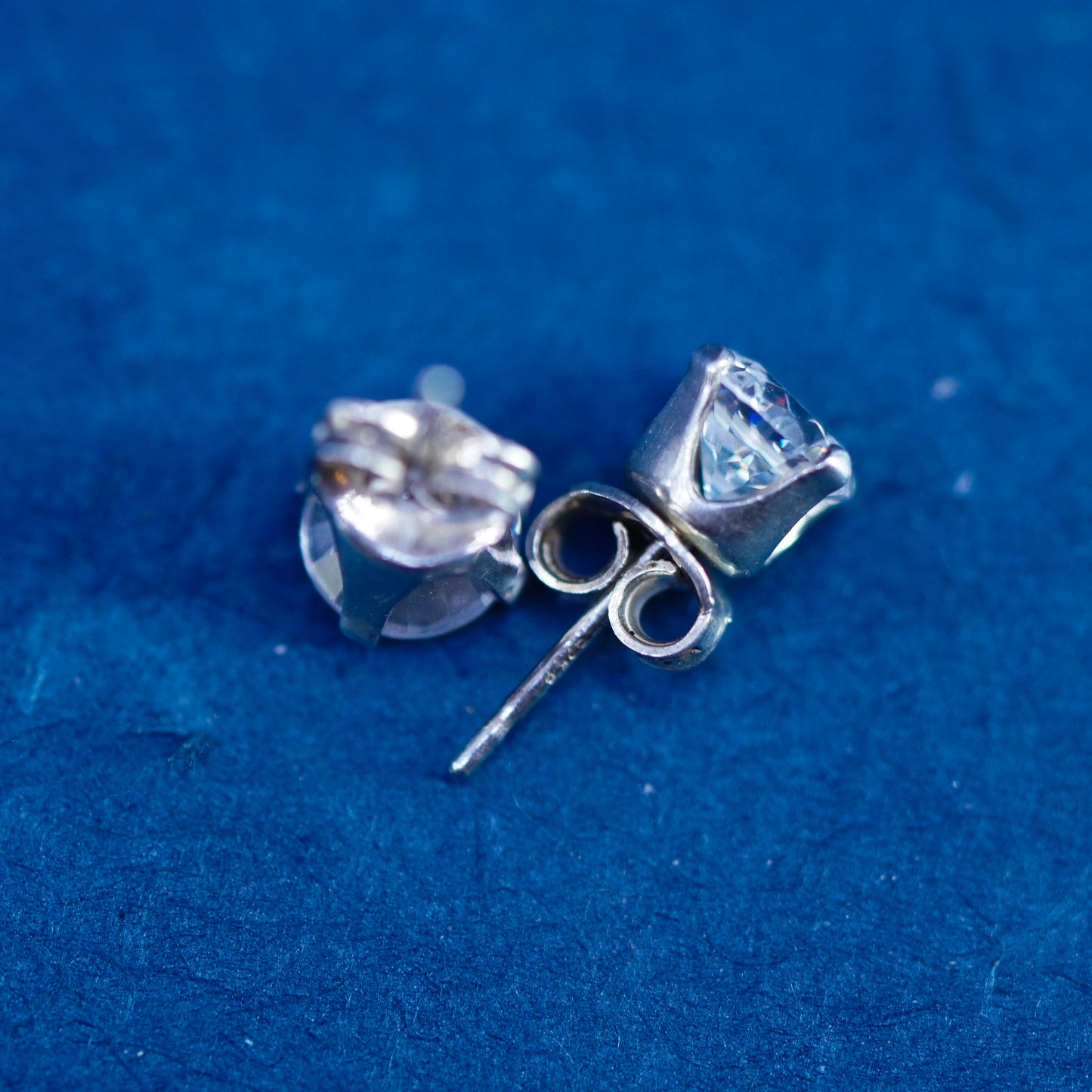 6mm, Vintage sterling silver handmade earrings, 925 studs with CZ inlay