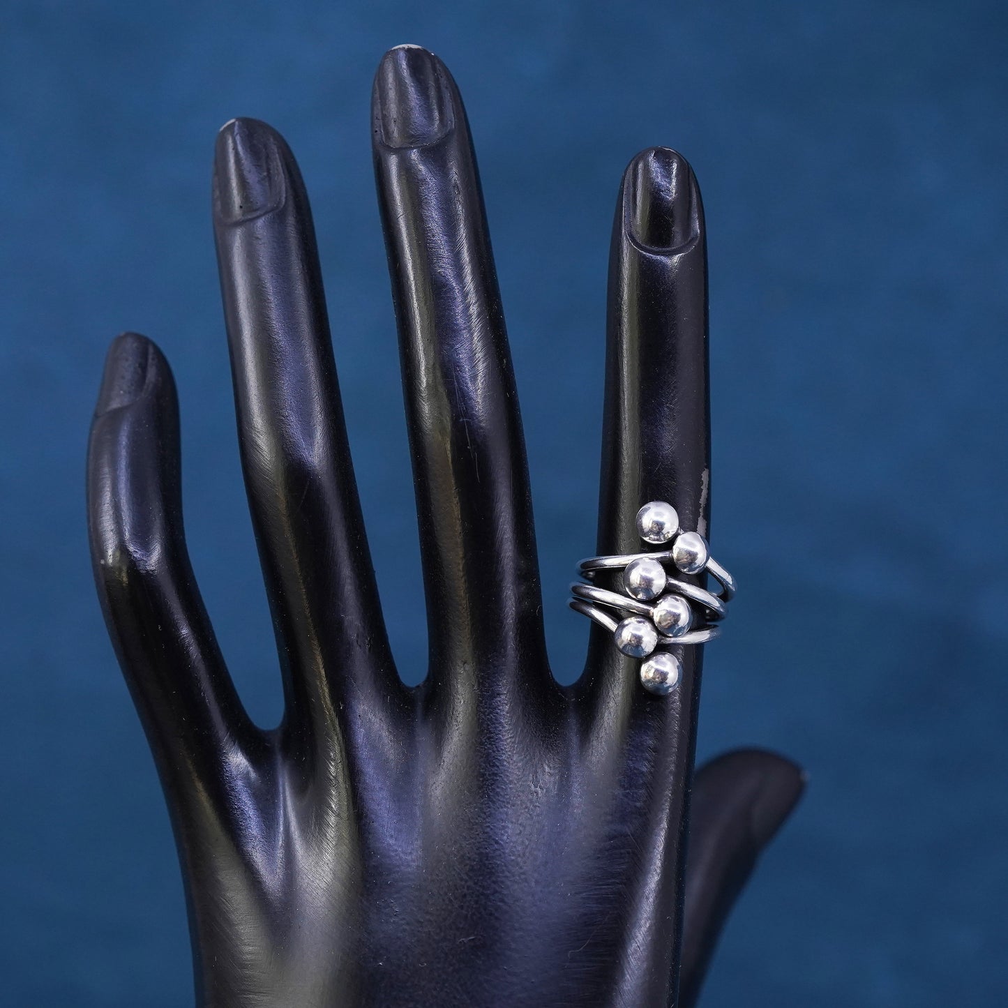 Size 5, vintage sterling silver handmade ring, 925 wired ring with beads detail