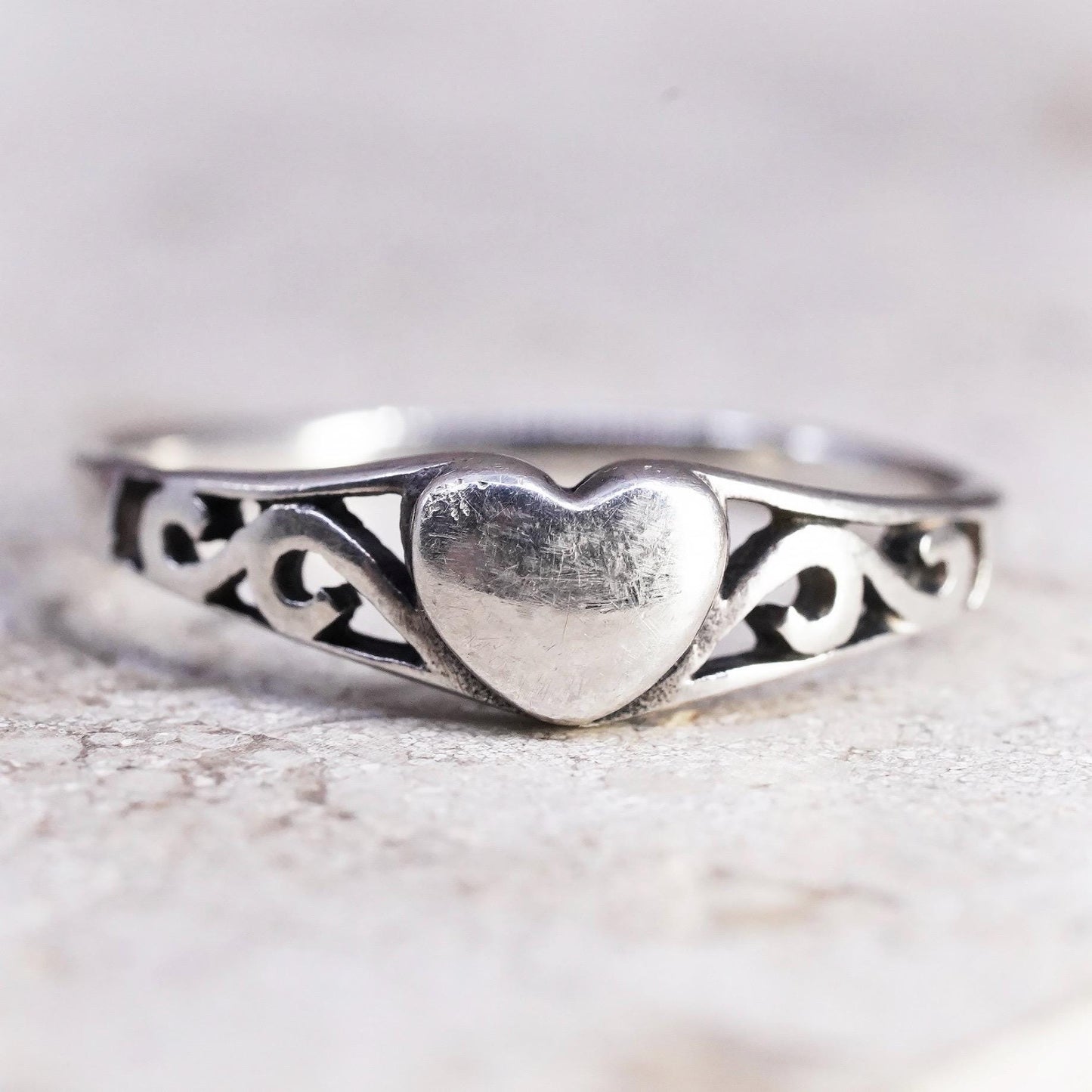 Size 6.25, vintage sterling silver handmade ring, 925 stackable heart band