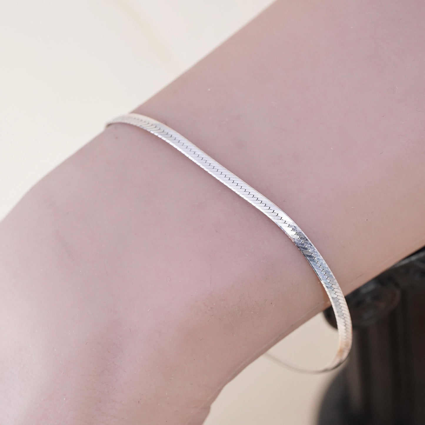 7.25" 3mm, Vintage Italian sterling silver herringbone bracelet, 925 chain
