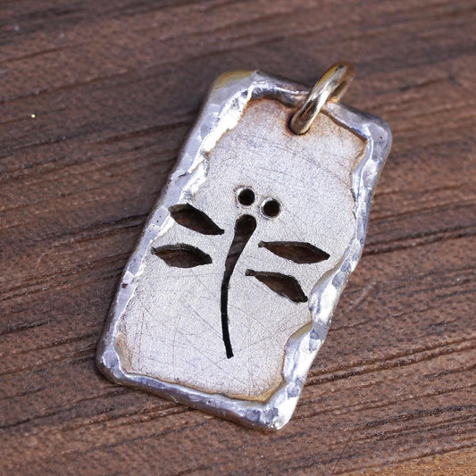 Vintage Sterling 925 silver handmade dragonfly cutout tag pendant