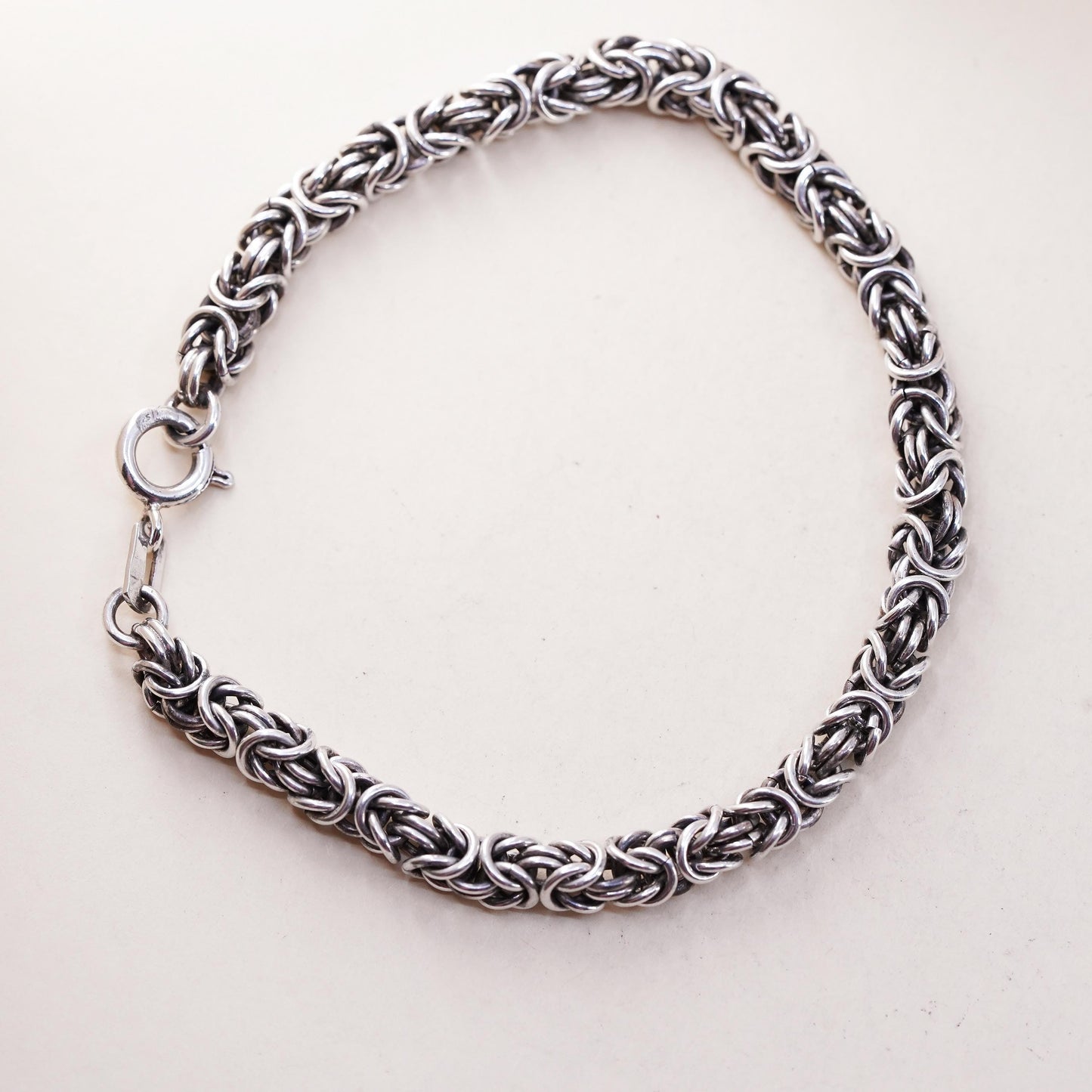 7.25", Italian bold Sterling silver bracelet, 925 Byzantine, birdcage chain