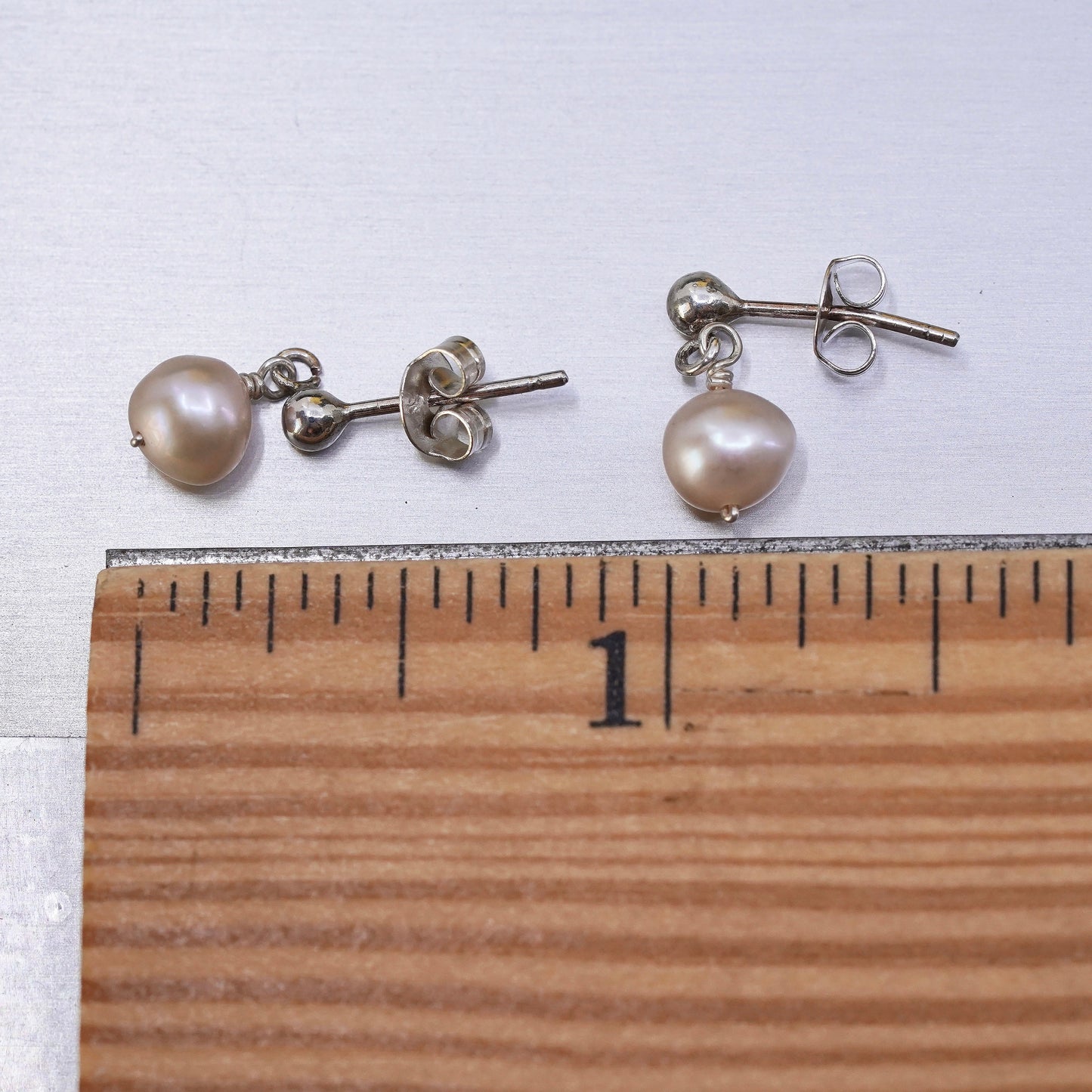 Sterling silver handmade earrings, 925 studs with pearl drops