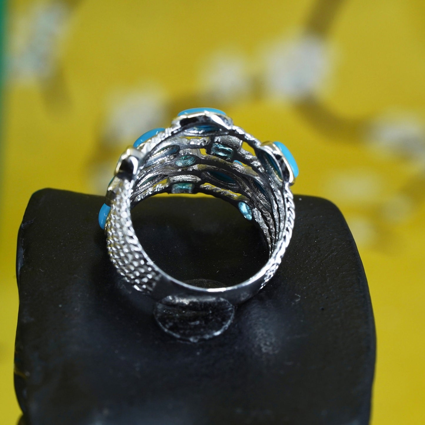 Size 8.5, Native American Sterling silver handmade ring turquoise blue crystal