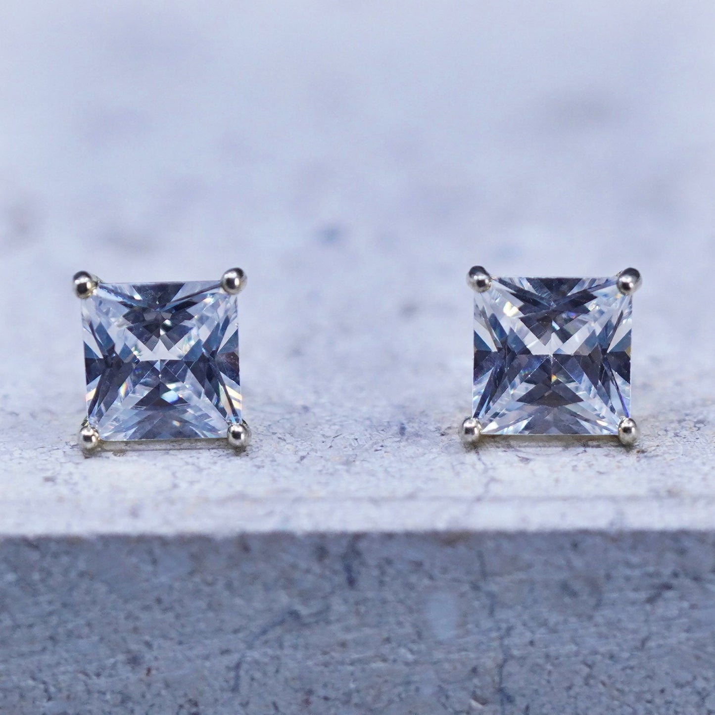 vermeil gold over sterling silver earrings, square 925 silver square studs CZ
