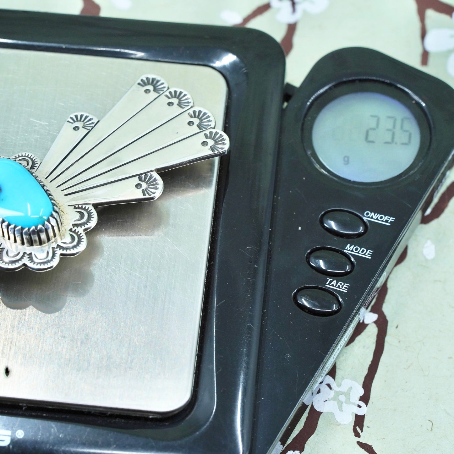Native American Navajo sterling silver brooch, 925 ribbon bow tie pin turquoise