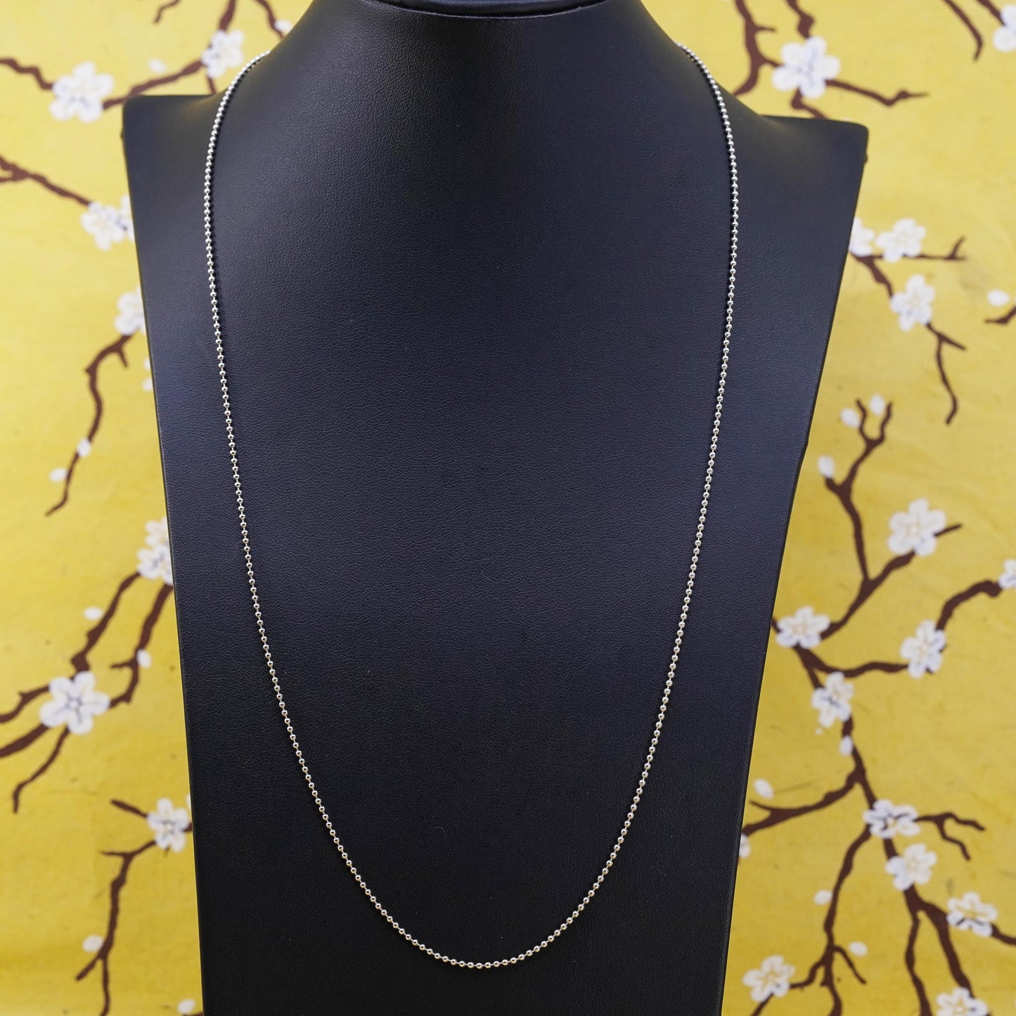 24”, 1mm, vintage Sterling silver beads necklace, 925 chain