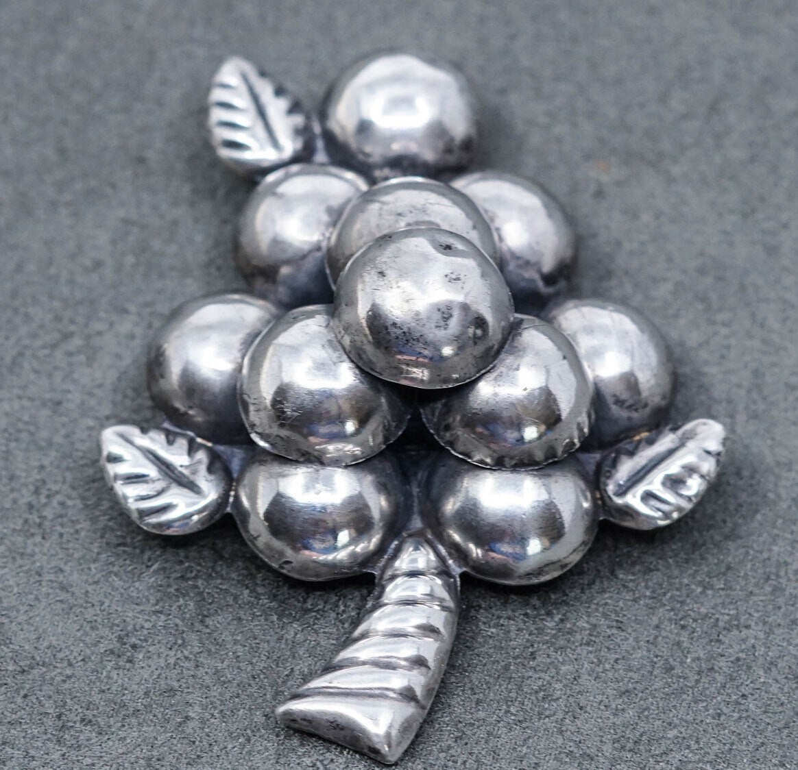 Vintage huge handmade puffy sterling 925 silver grapes brooch