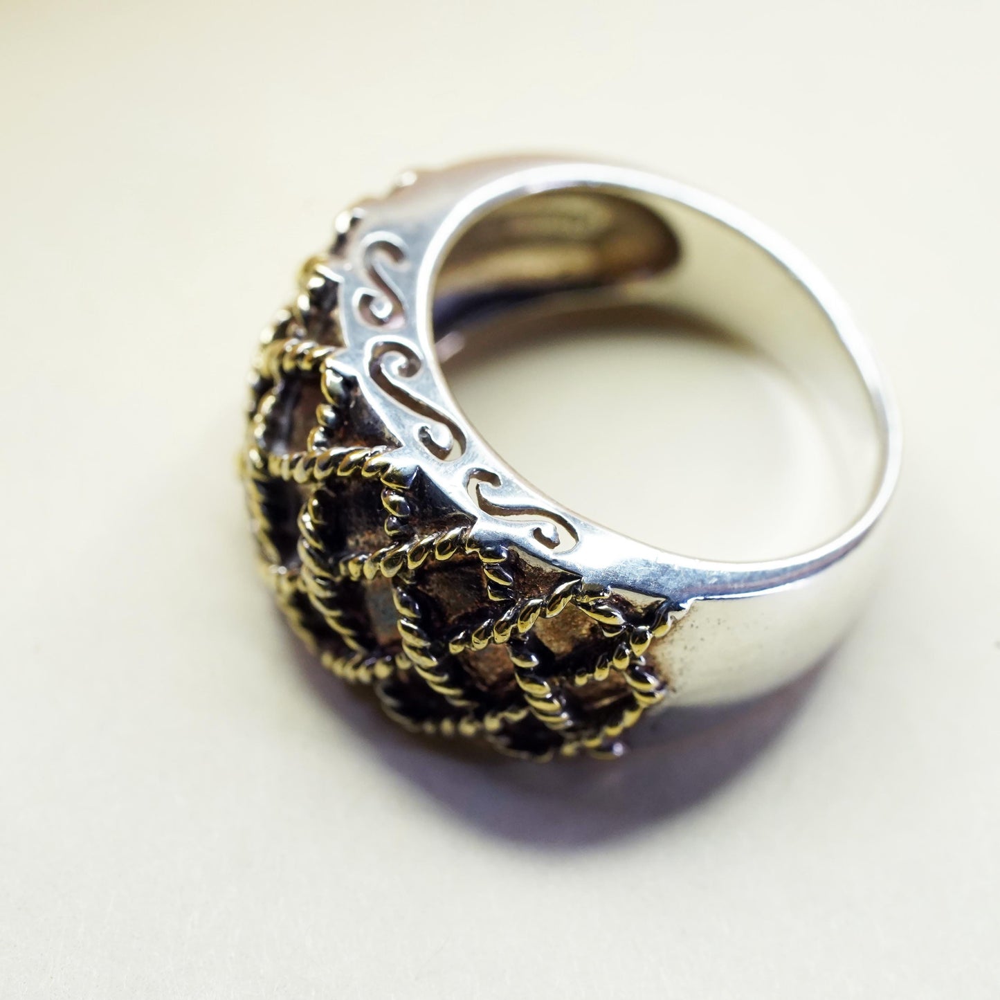 Size 7.25, VTG Milor two tone Sterling silver ring 925 woven braided cable band