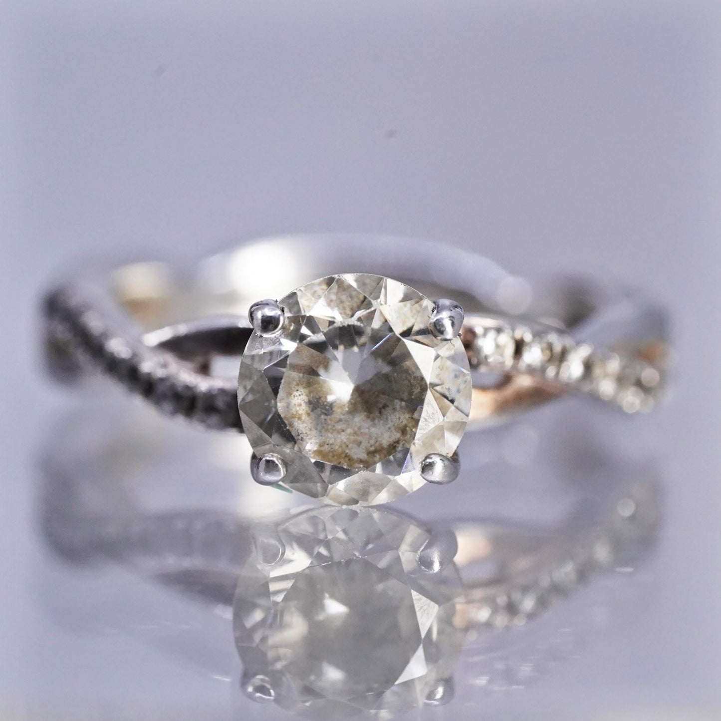Size 5.25, vintage Sterling 925 silver statement engagement ring w/ cluster Cz