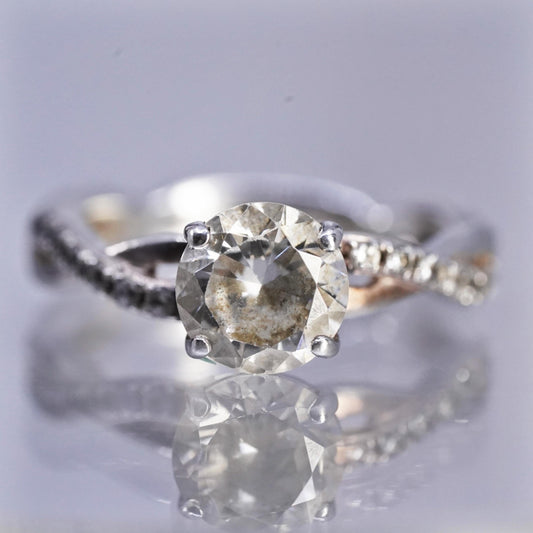 Size 5.25, vintage Sterling 925 silver statement engagement ring w/ cluster Cz