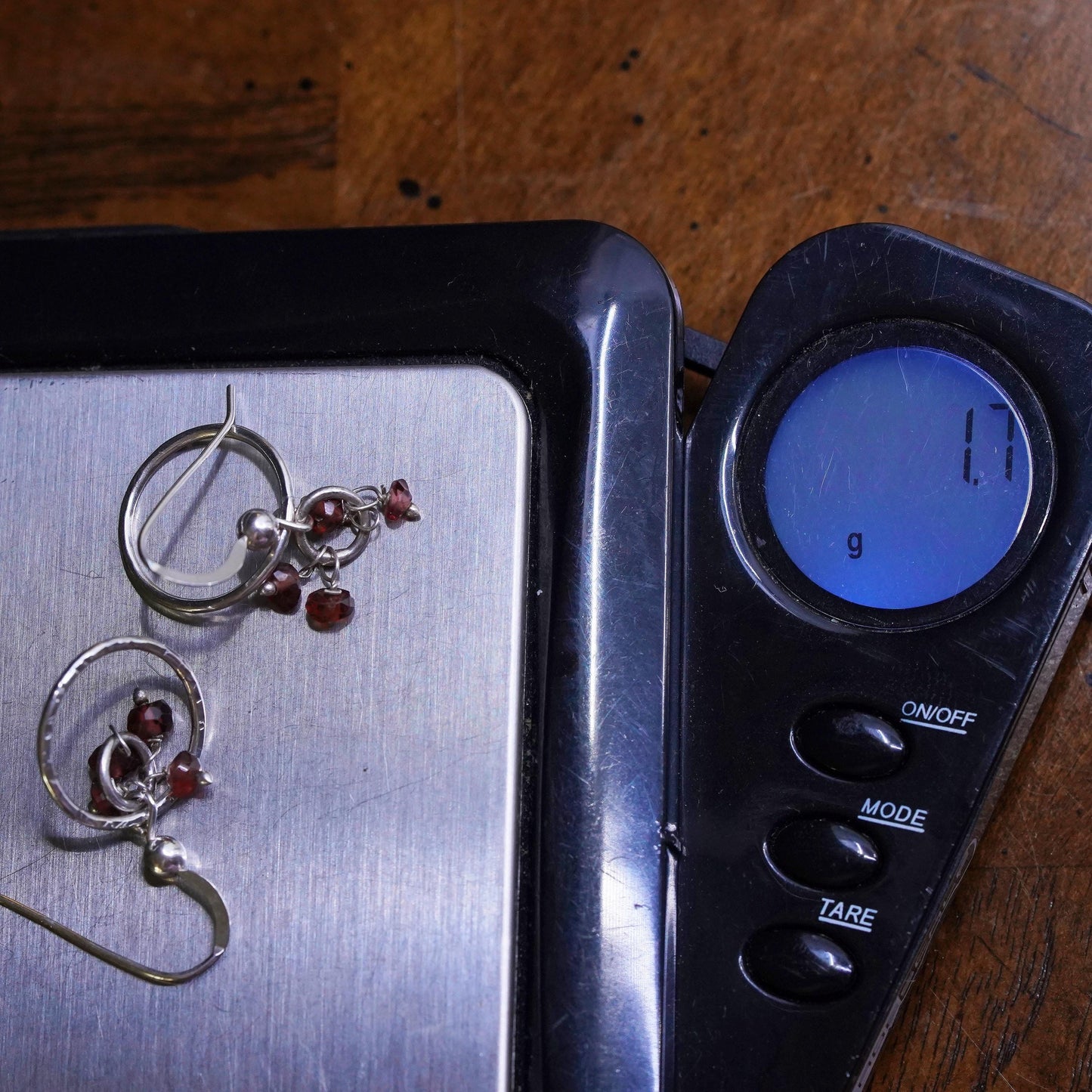 Vintage sterling 925 silver handmade chain earrings with garnet beads