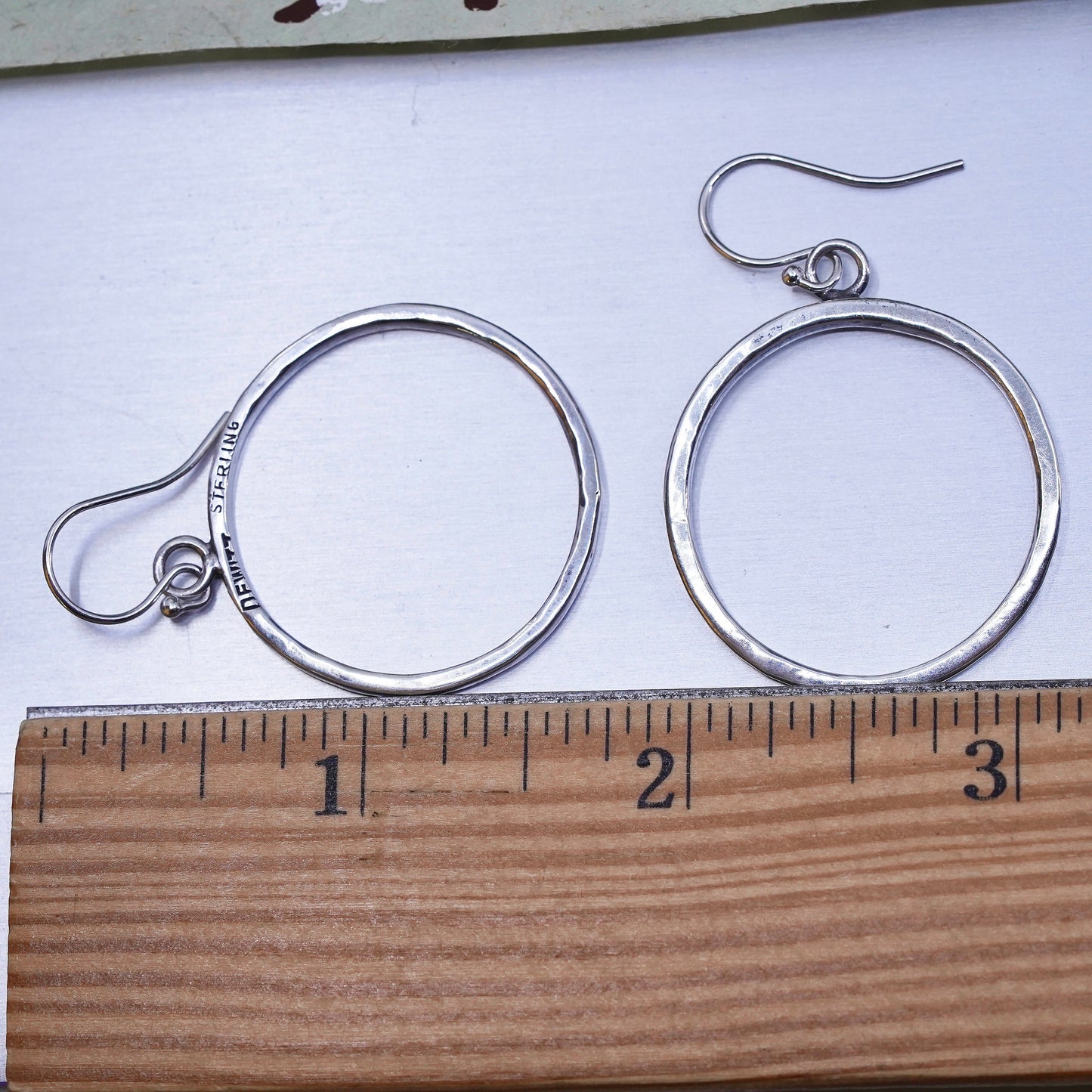 Vintage A. Dewitt Sterling Silver hammered Circle Hoop Earrings Retired 925