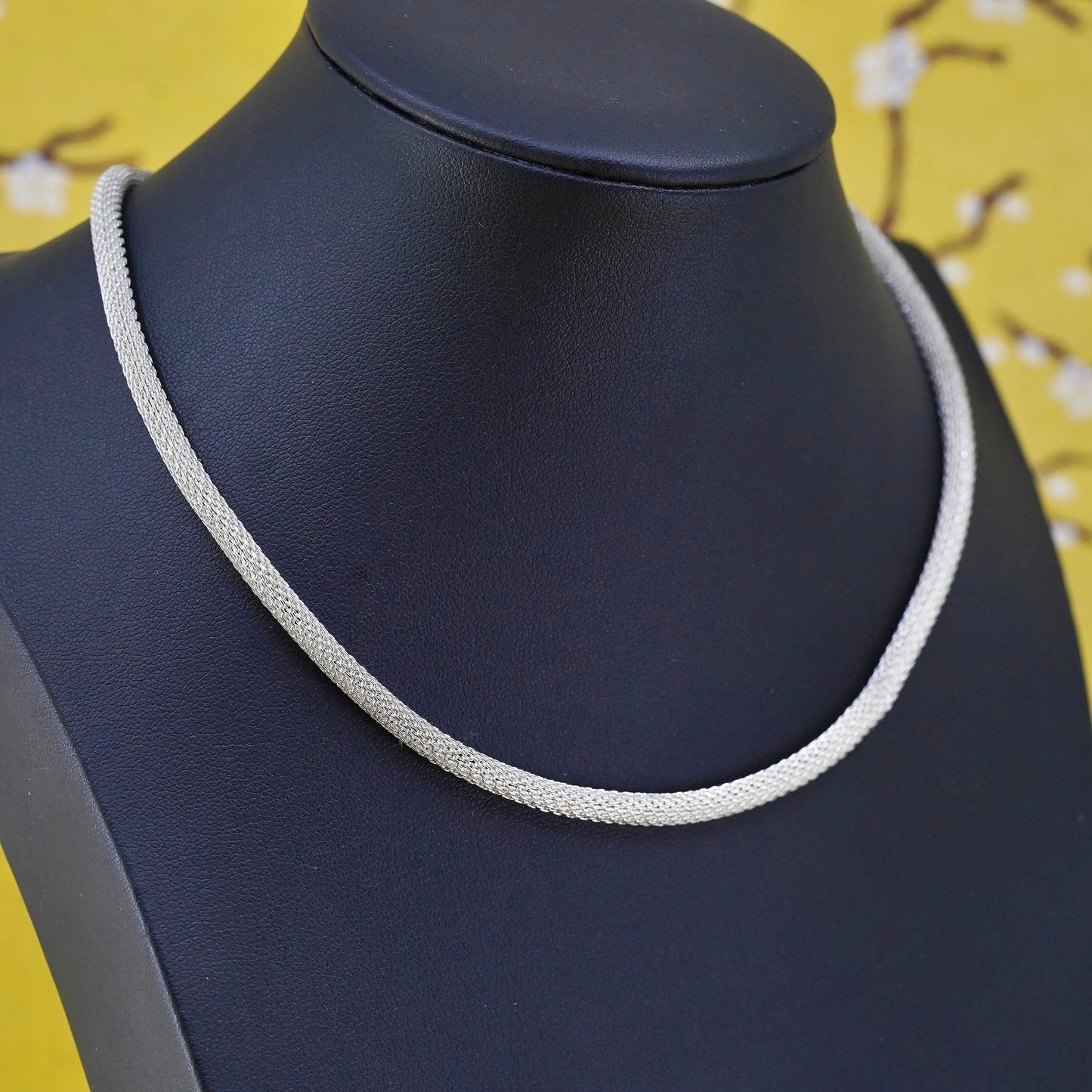 16", 4mm, vintage Sterling silver necklace, Italian 925 mesh link chain