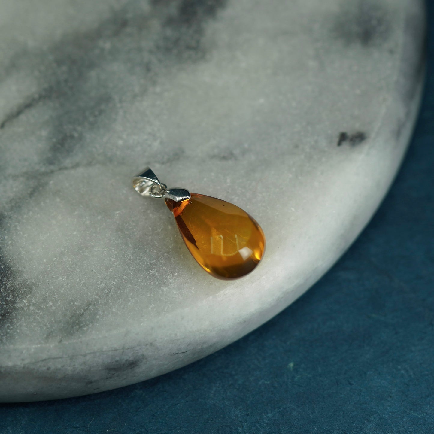 Vintage Sterling 926 silver handmade pendant with amber