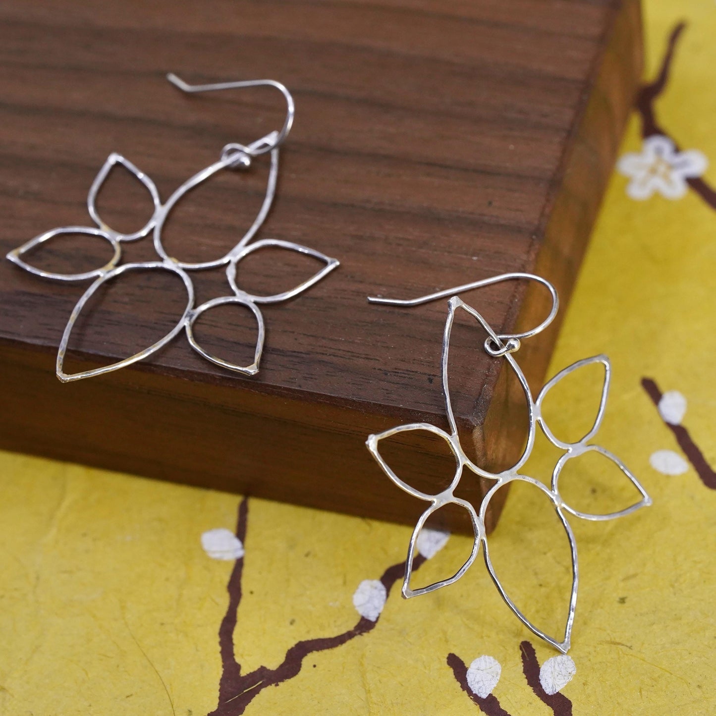 Vintage Sterling 925 silver handmade wired floral earrings