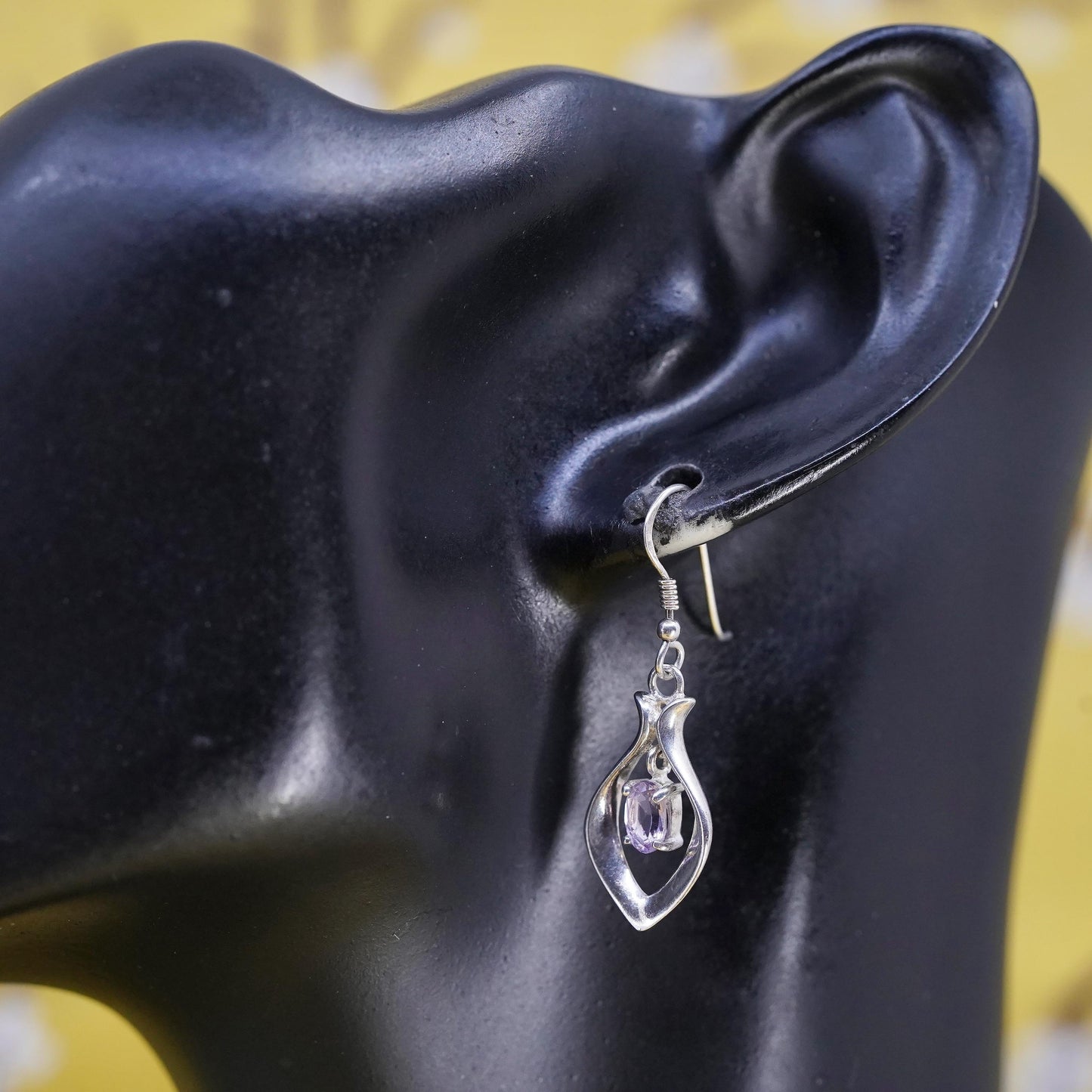 Vintage Sterling 925 silver handmade teardrop earrings with amethyst