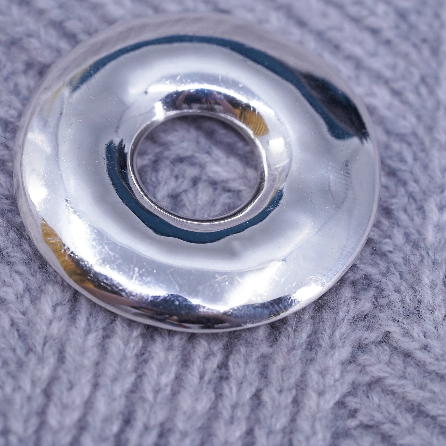 vintage Sterling silver handmade pendant, huge 925 circle