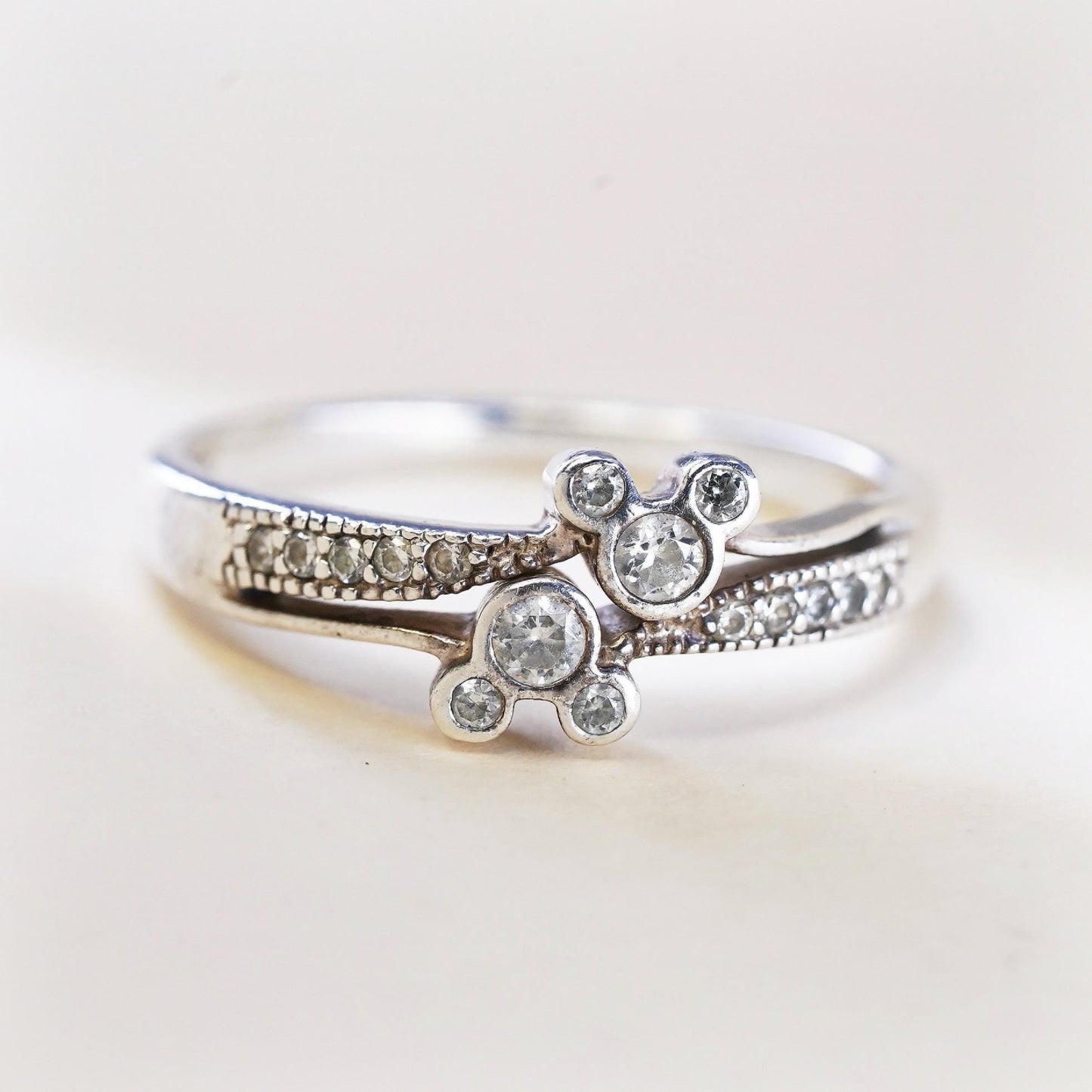 Size 9.25, Disney sterling 925 silver Mickey Mouse band ring with cluster CZ