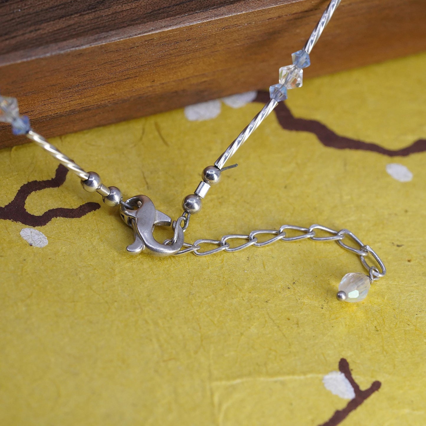 9+1.5", Sterling silver twisted tube anklet, 925 bracelet blue crystal beads