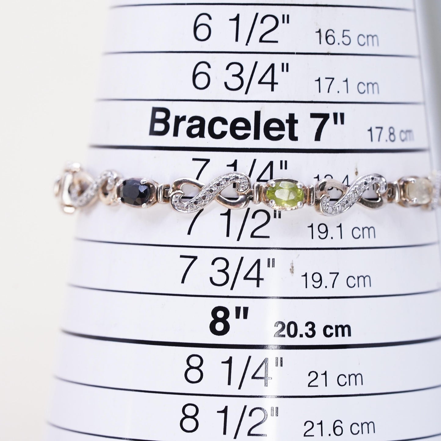 7.5”, vermeil gold sterling 925 silver tennis bracelet, peridot citrine topaz