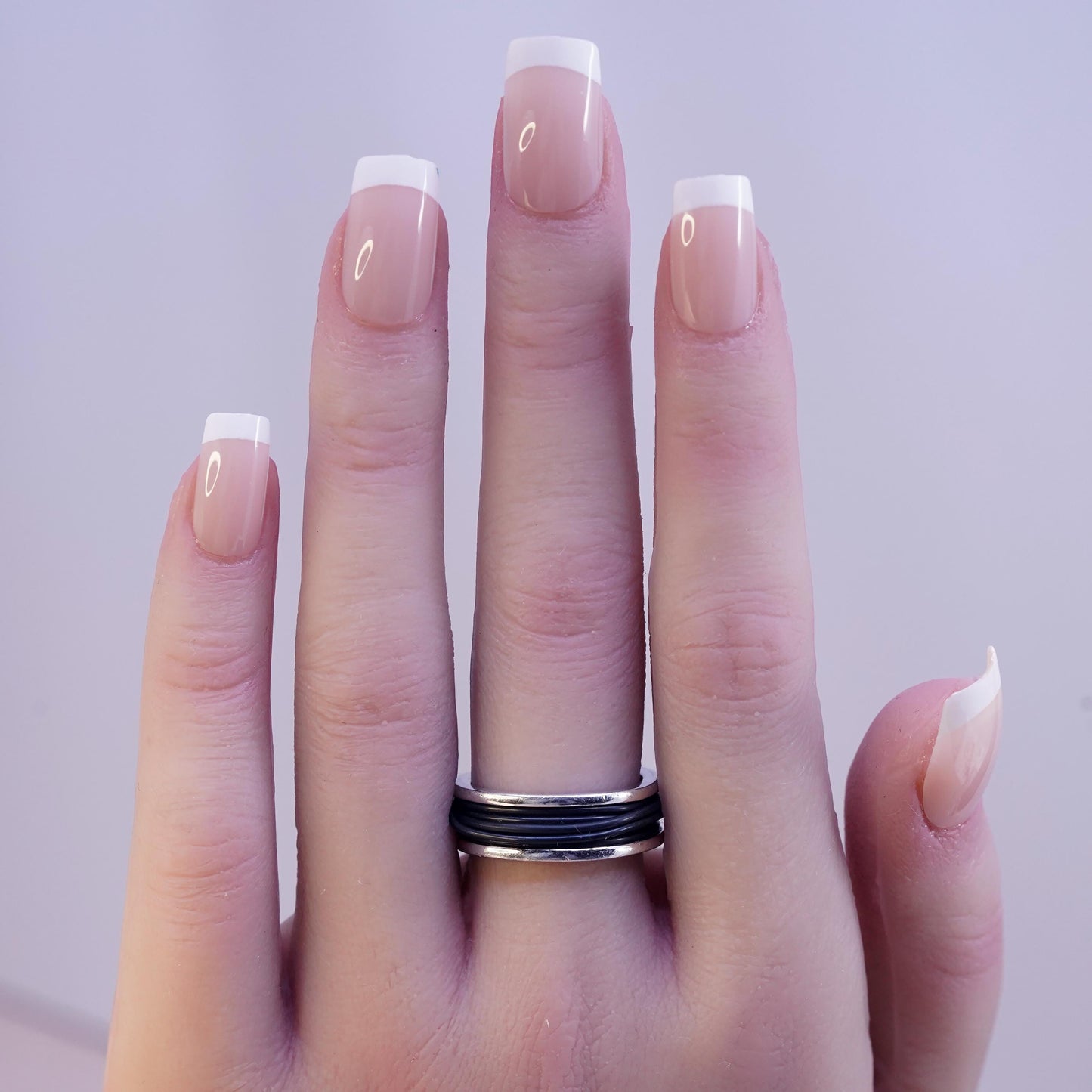 Size 7.25, vintage Italian sterling silver ring, 925 silver band black leather