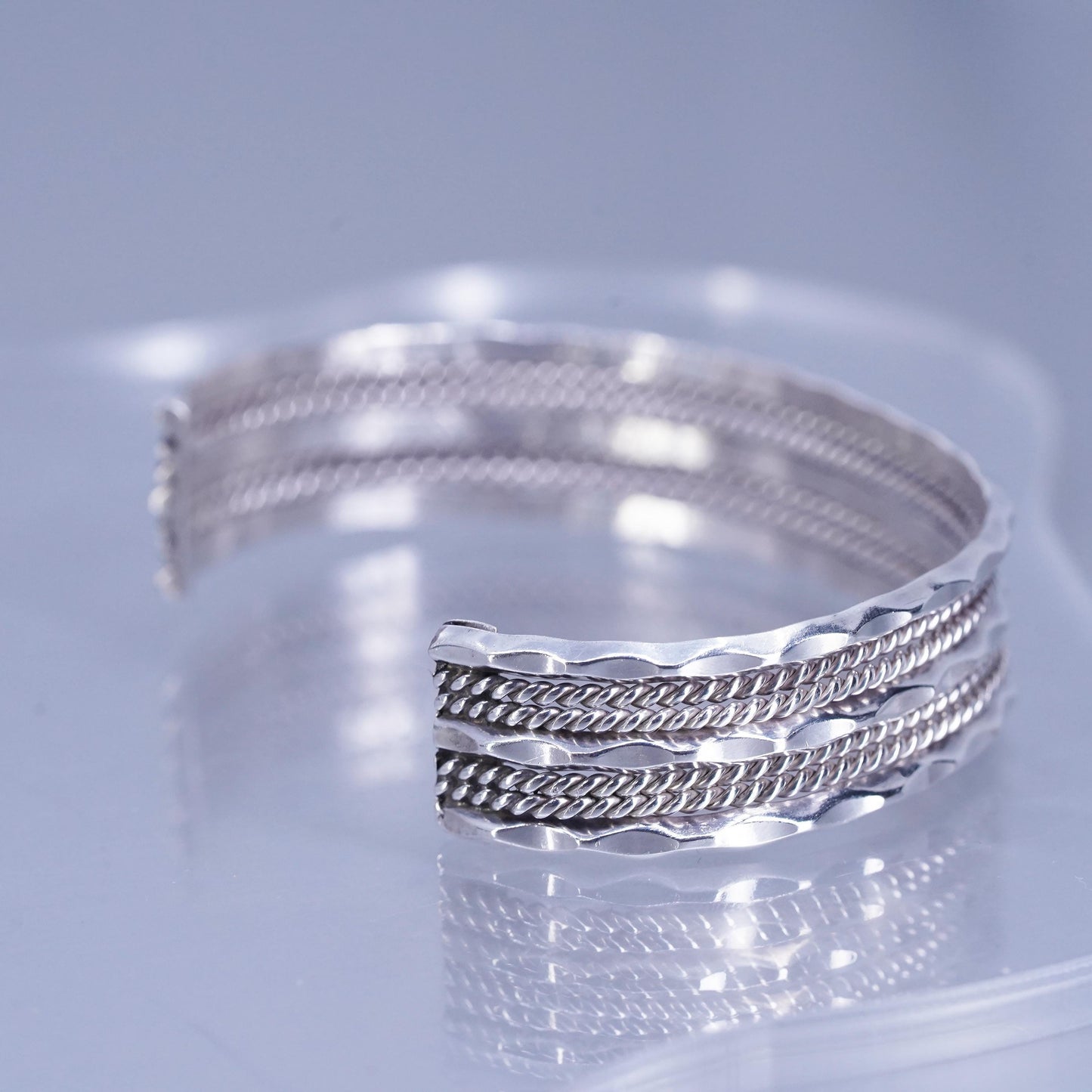 6.75”, Native American Sterling 925 silver bracelet, twisted braided cable cuff