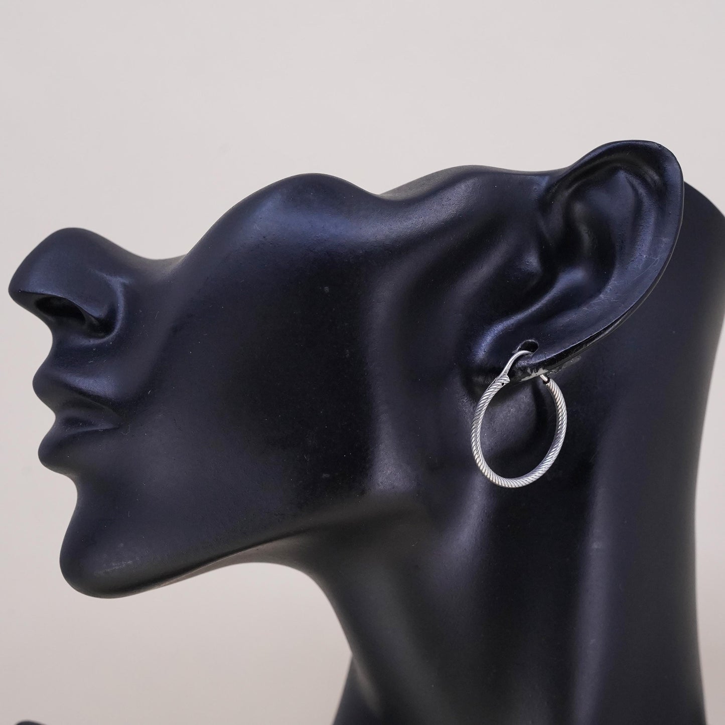 0.75", Vintage sterling silver loop single earring, fashion cable twisted hoop