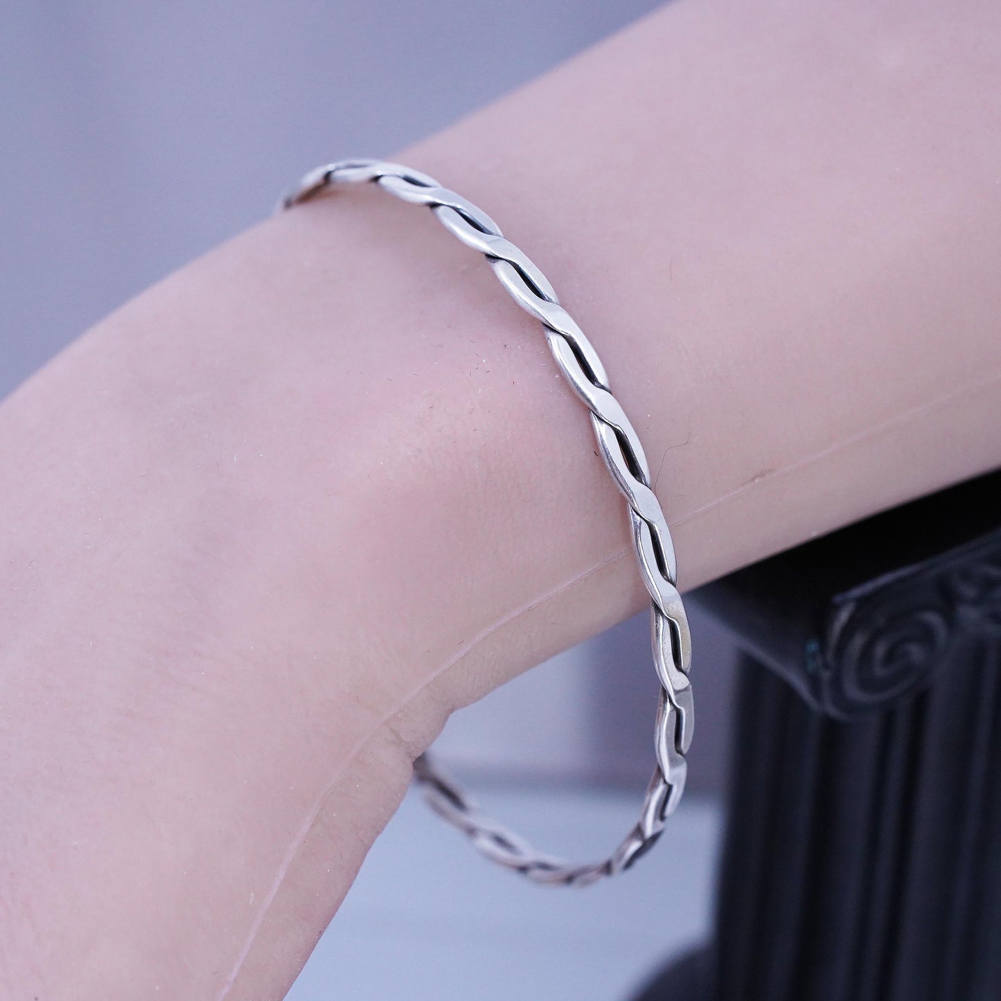 8", Vintage Sterling 925 silver bracelet, stackable woven braided cable bangle