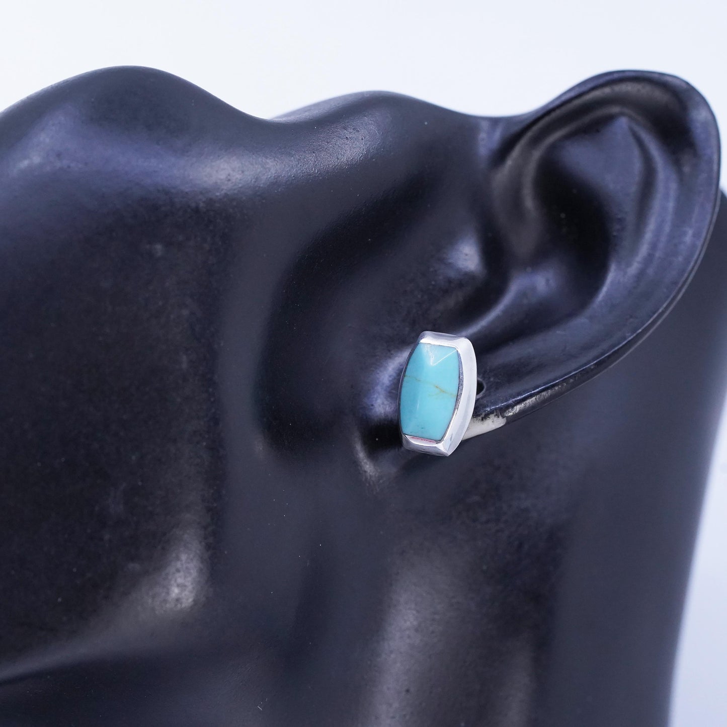 Vintage Mexican Sterling 925 silver handmade earrings, studs w/ turquoise inlay