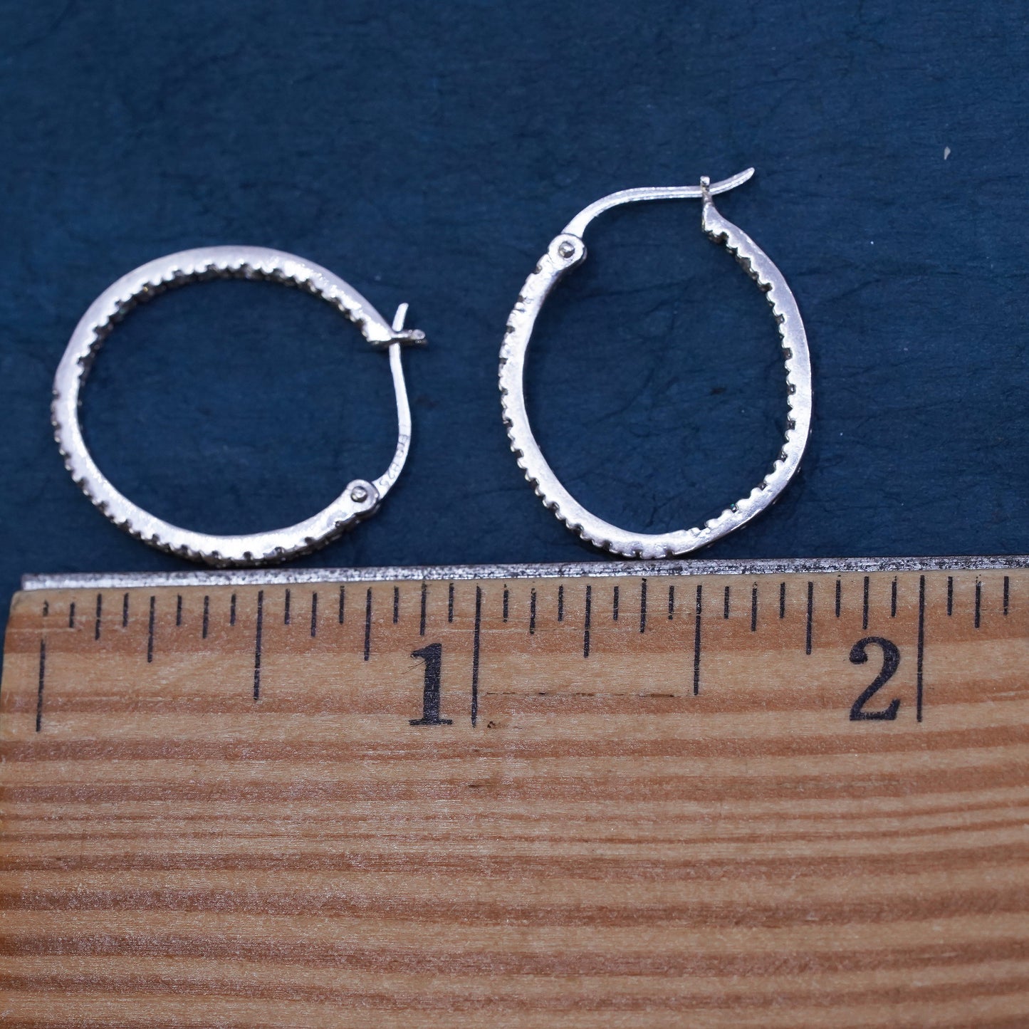 0.75”, vintage Sterling silver handmade earrings, 925 hoops, huggie with cz