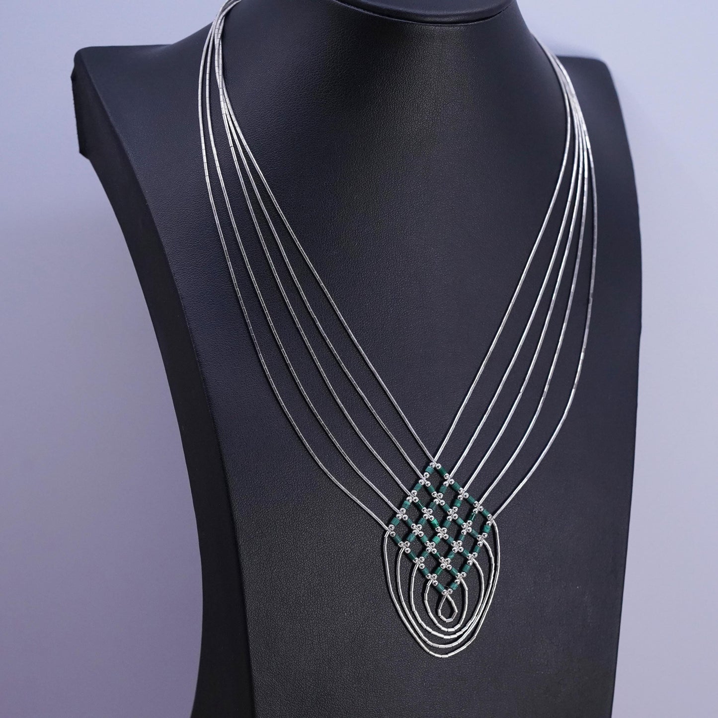 16”, Native American Navajo multi strands Sterling 925 liquid silver necklace