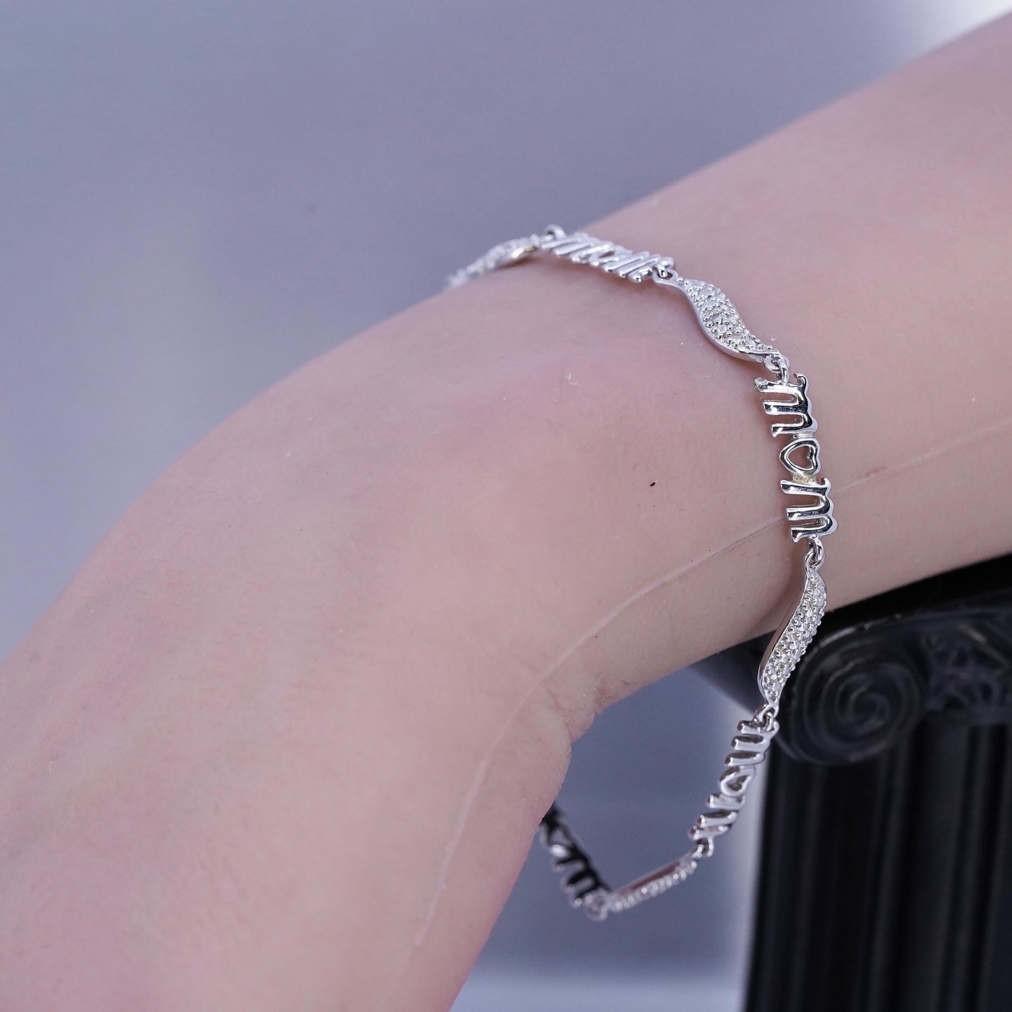 7.25", vintage Sterling 925 silver bracelet, mom chain with cluster diamonds