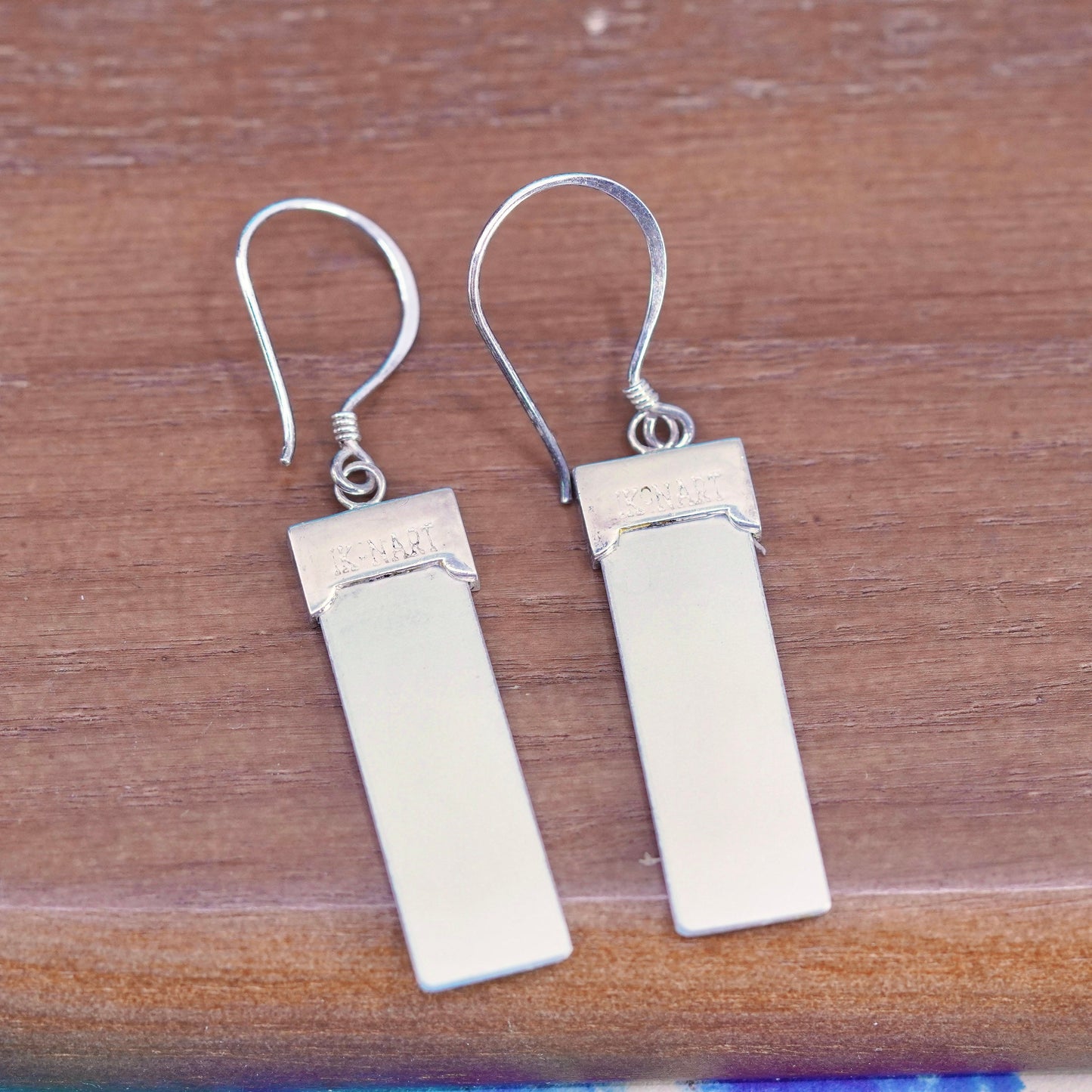 Vintage sterling 925 silver handmade earrings with artisan metal plate