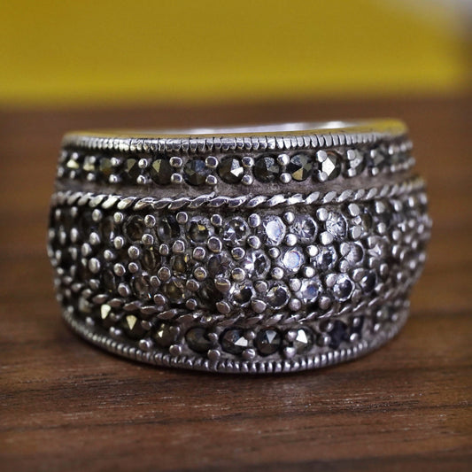 Size 5.5 vintage Sterling silver ring with cluster marcasite and cz, 925 band