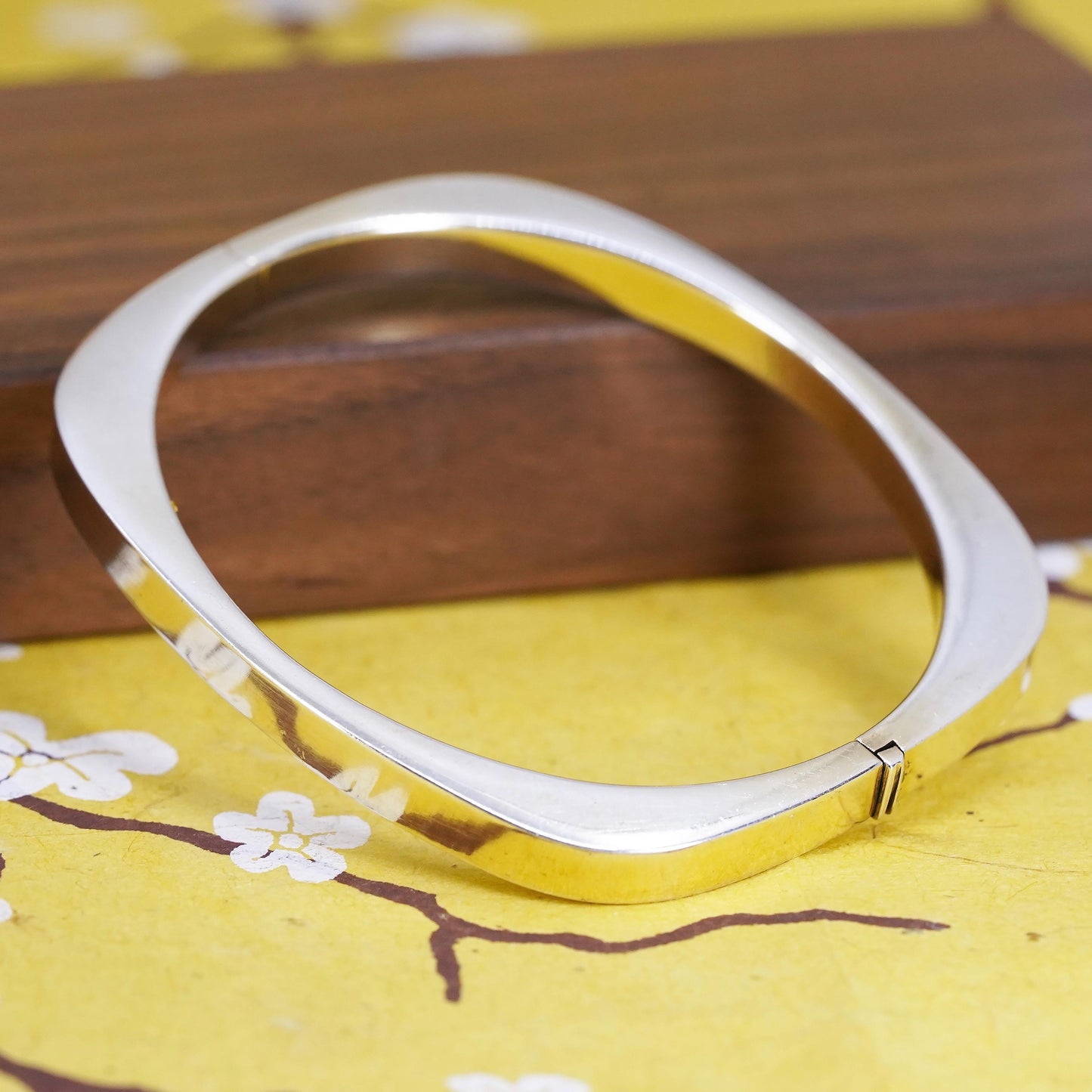 7”, VTG yellow gold Vermeil Sterling silver bracelet, edgy 925 hinged bangle