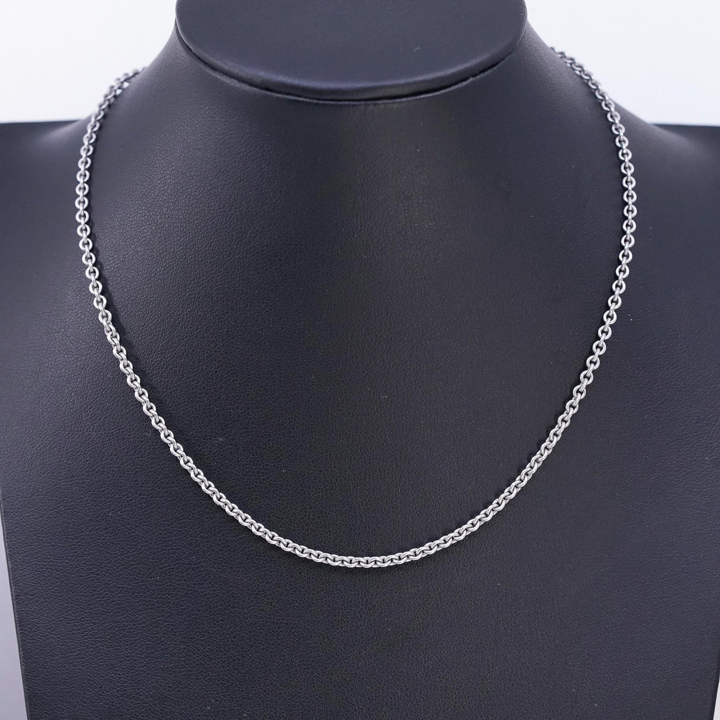 15" 2mm, vintage Sterling 925 silver circle chain necklace