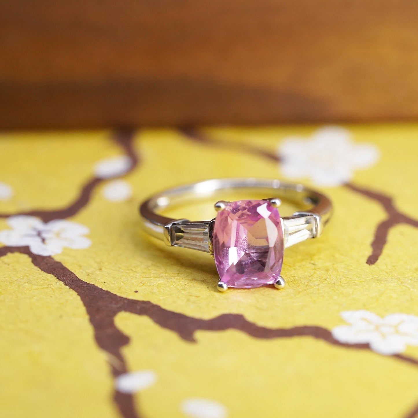 Size 7.25, vintage Sterling silver handmade ring, 925 band pink white sapphire