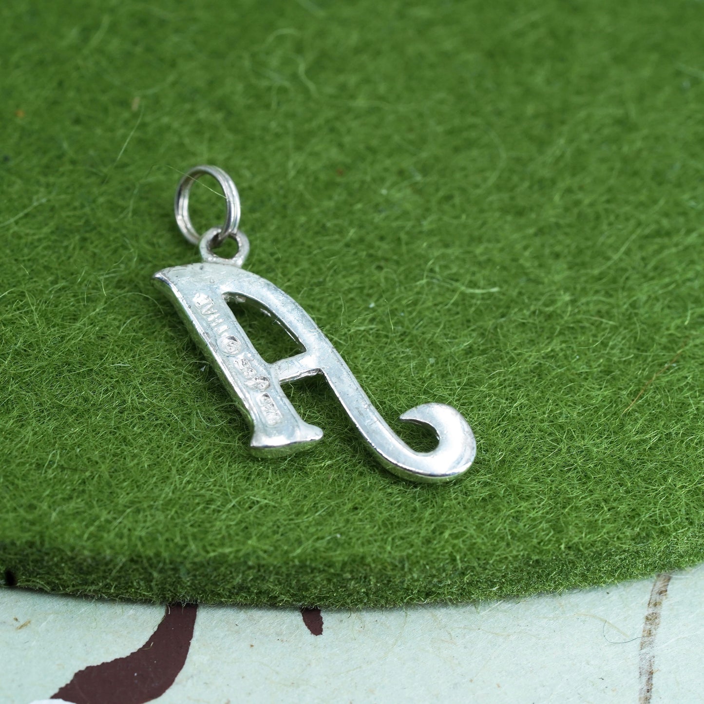 Vintage sterling silver handmade pendant, 925 letter “A” charm with cz