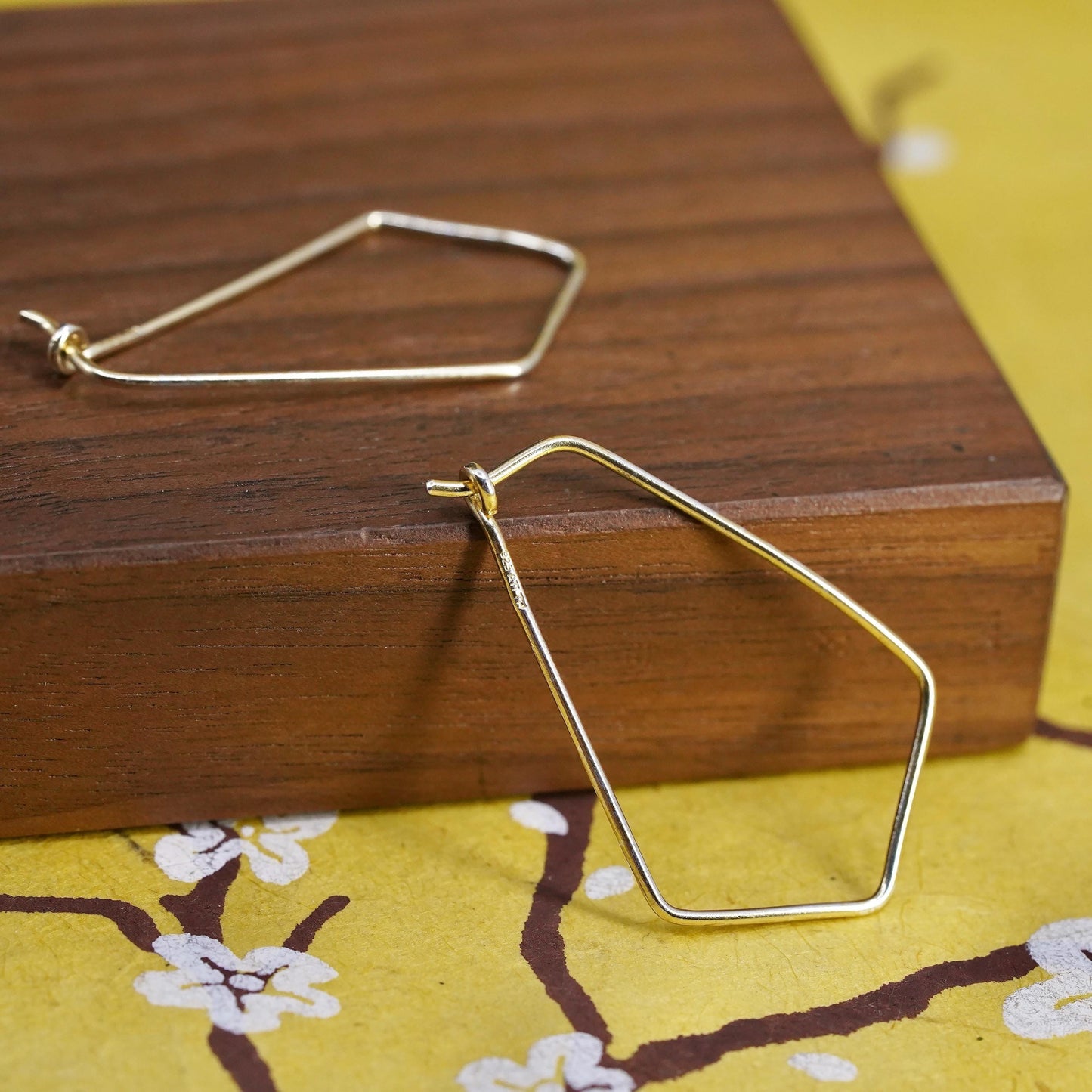 1.5", VTG vermeil gold plated Sterling silver handmade earrings, 925 edgy hoops