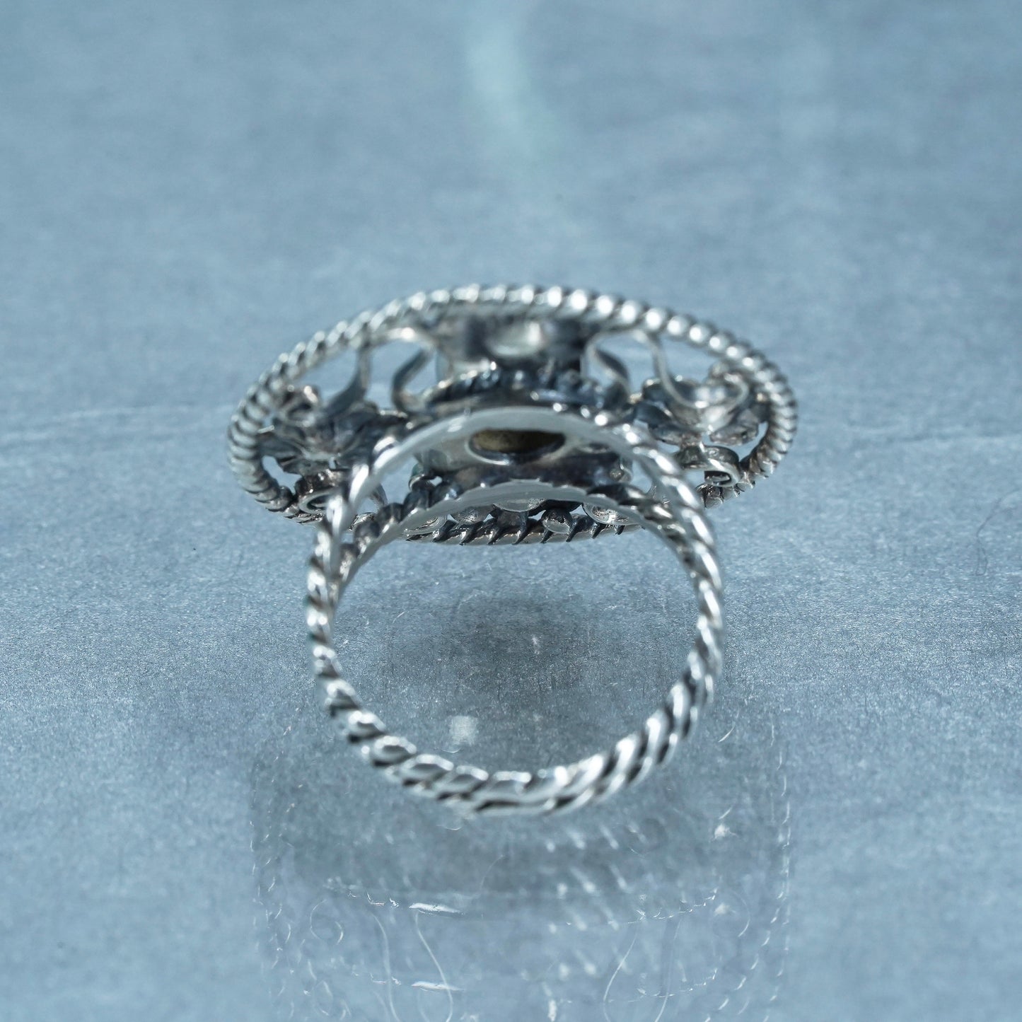 Size 6, Native American navajo Sterling 925 silver flower ring with turquoise