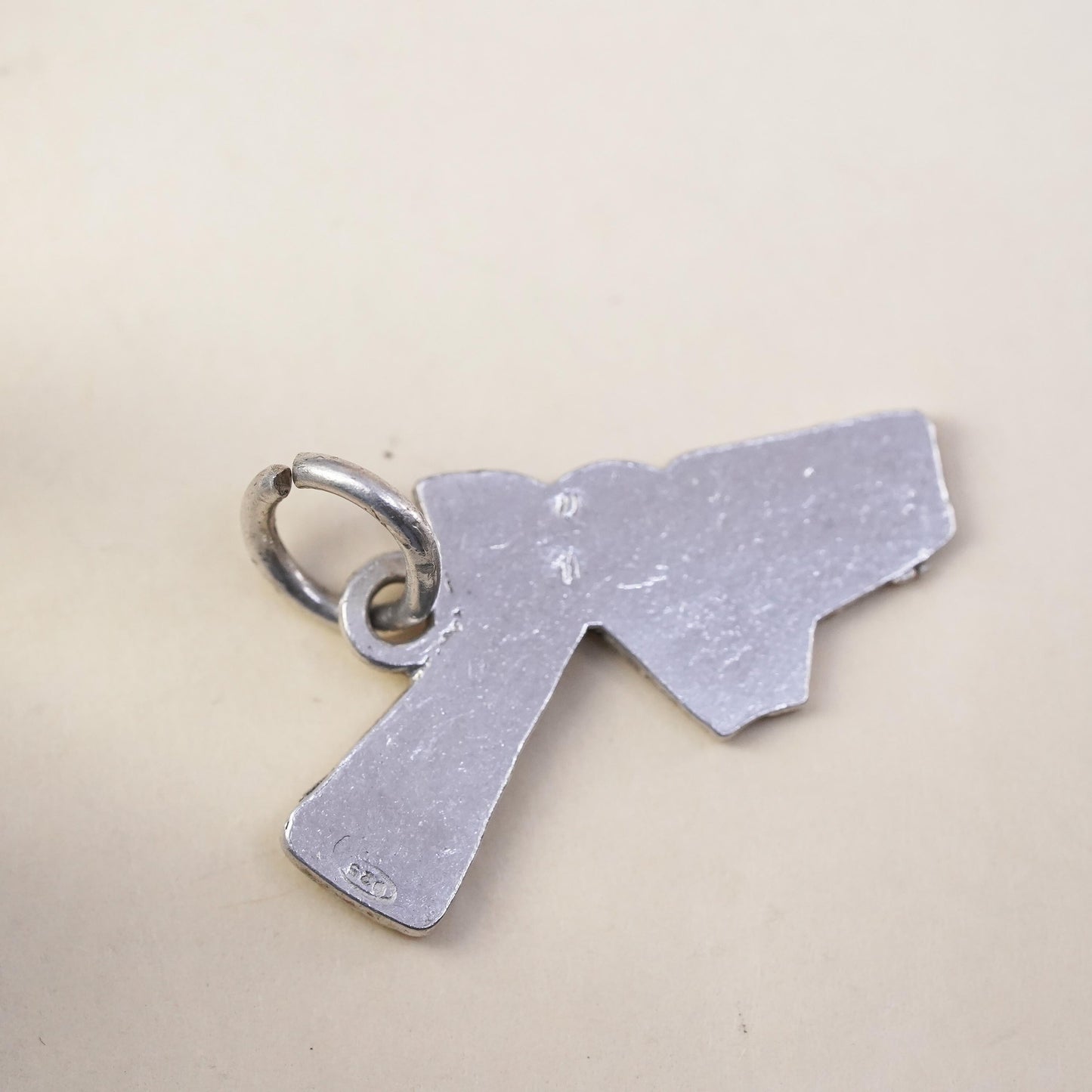 Vintage sterling silver handmade pendant, 925 gun charm with enamel