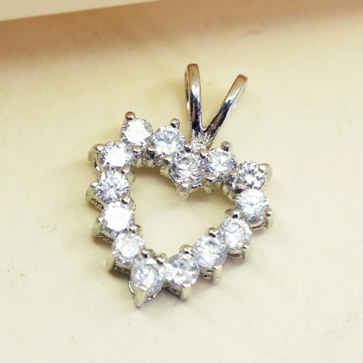 Vintage sterling 925 silver heart pendant with cluster clear Cz around