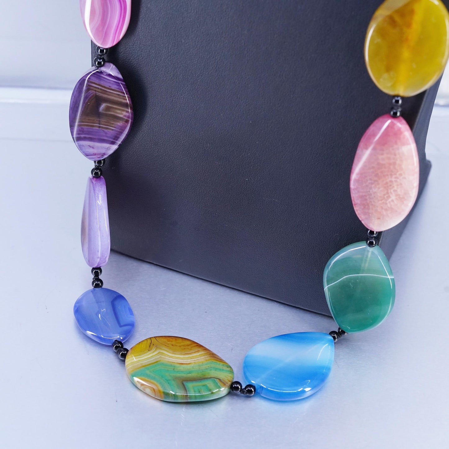 30+2” VTG Sterling 925 Silver Handmade extra long multi color agate necklace