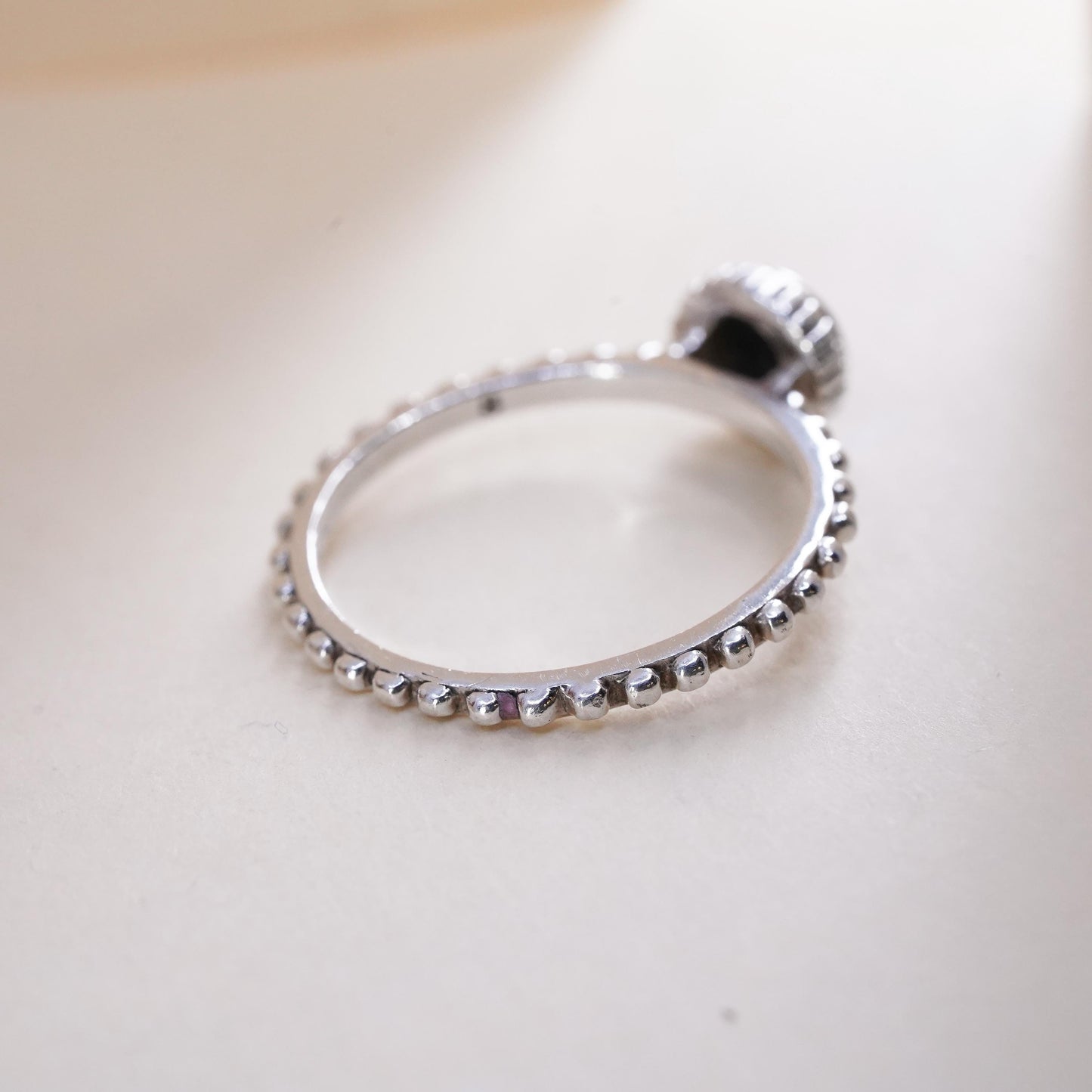 Size 8, Vintage sterling 925 silver handmade ring, stackable band with onyx