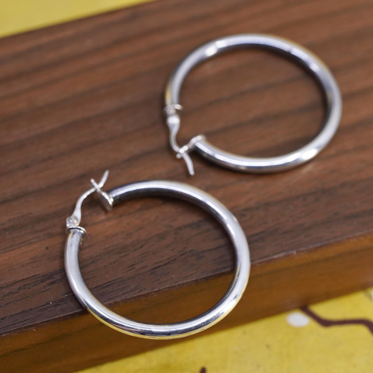 1.25", Vintage Sterling silver handmade earrings, 925 huggie hoops