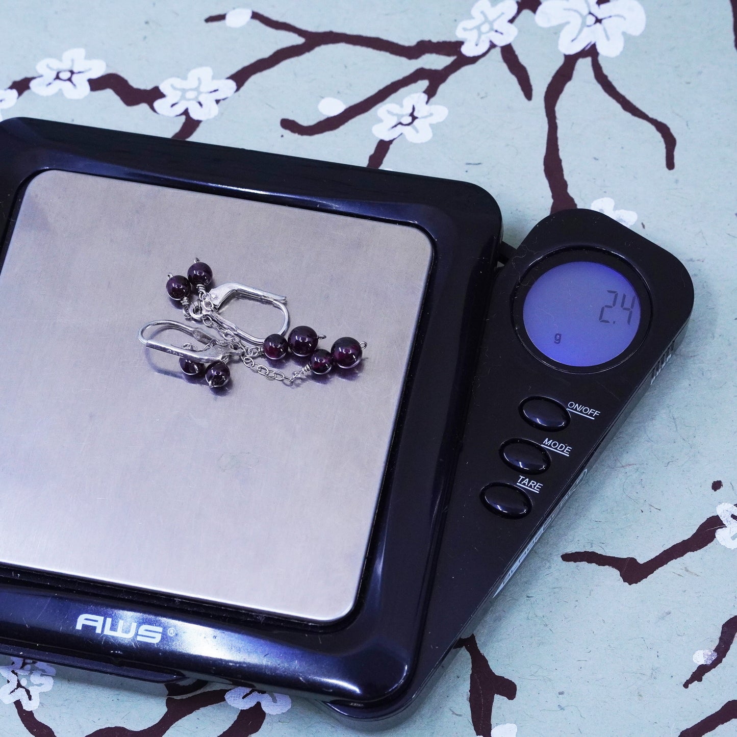 Vintage Sterling silver 925 handmade earrings with garnet beads