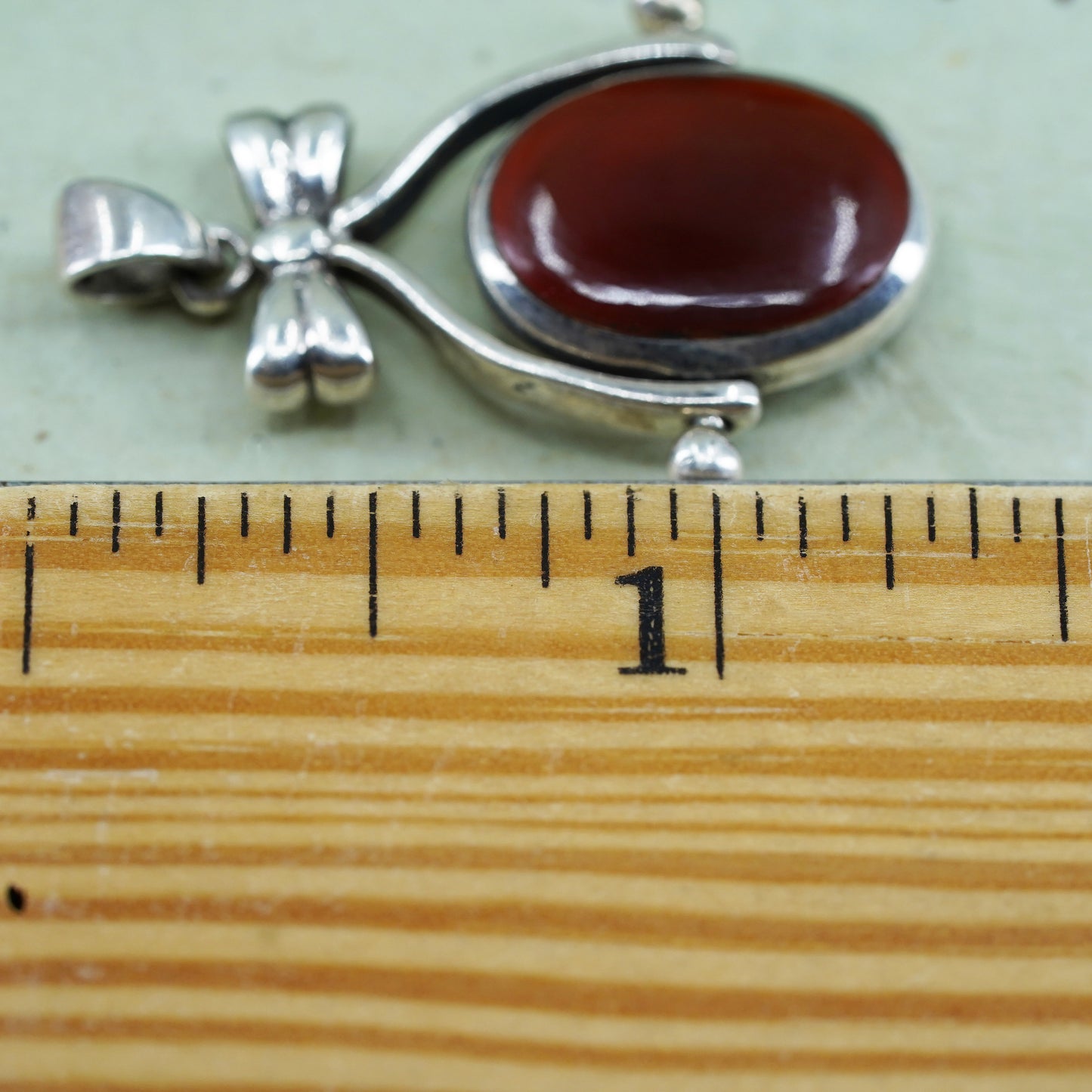 VTG Sterling 925 silver handmade double sided pendant with carnelian and jade